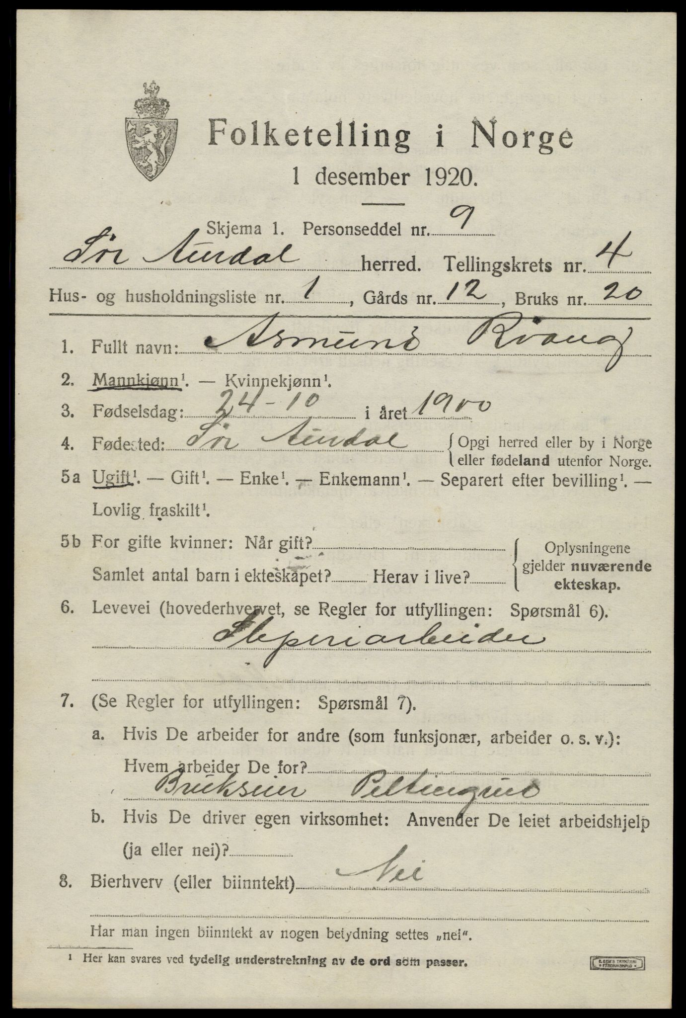 SAH, 1920 census for Sør-Aurdal, 1920, p. 2337