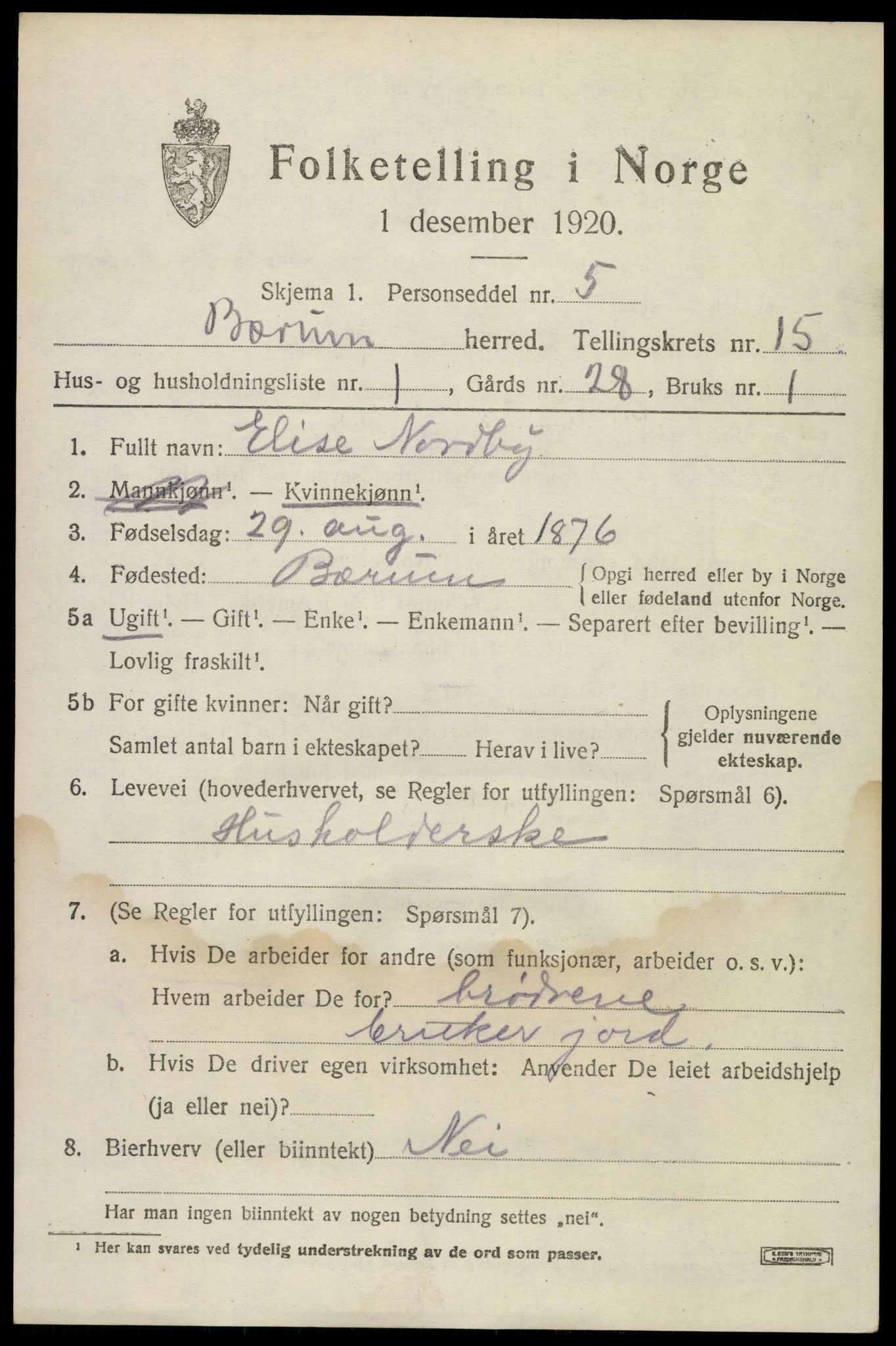 SAO, 1920 census for Bærum, 1920, p. 42386