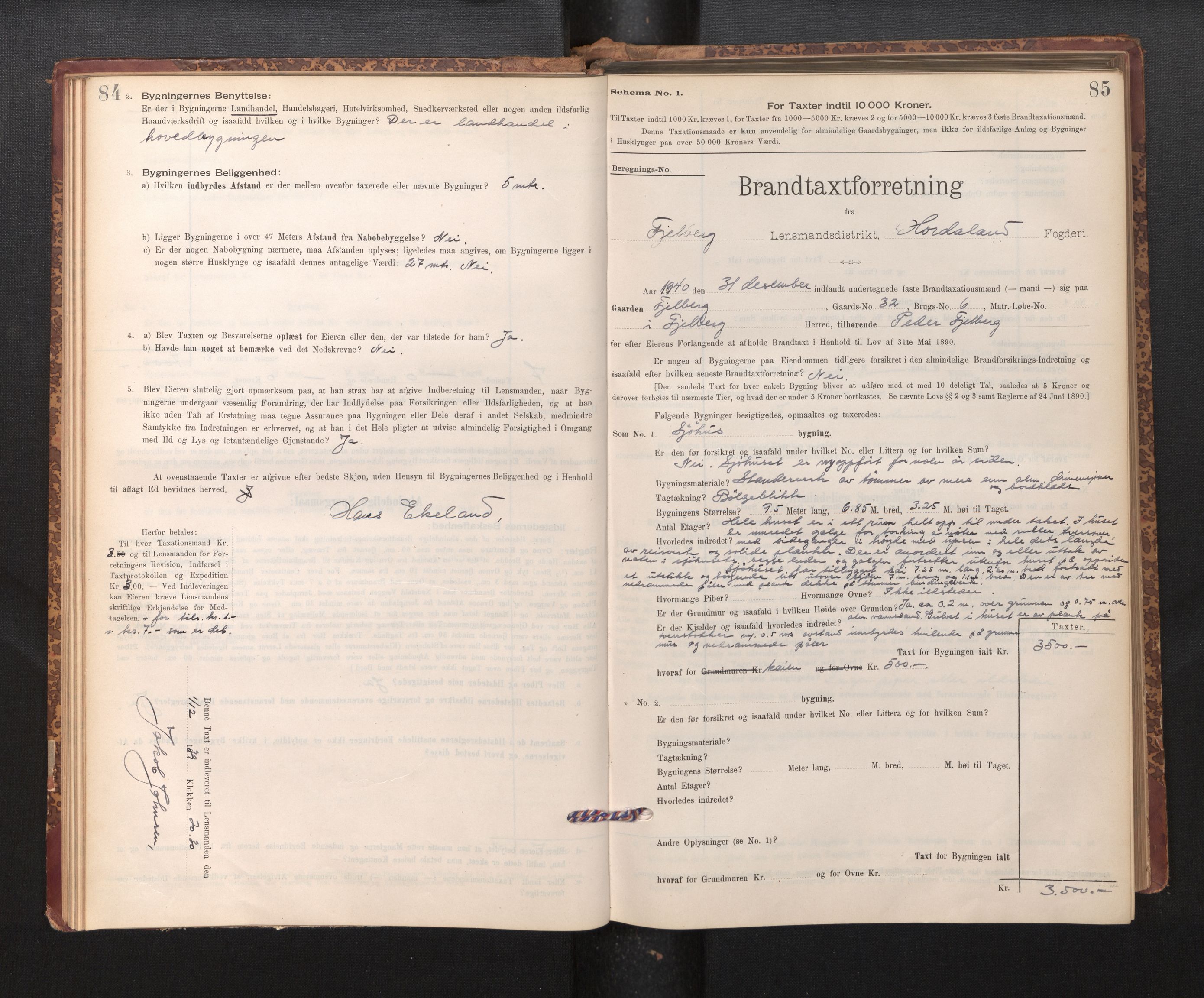 Lensmannen i Fjelberg, SAB/A-32101/0012/L0007: Branntakstprotokoll, skjematakst, 1895-1949, p. 84-85