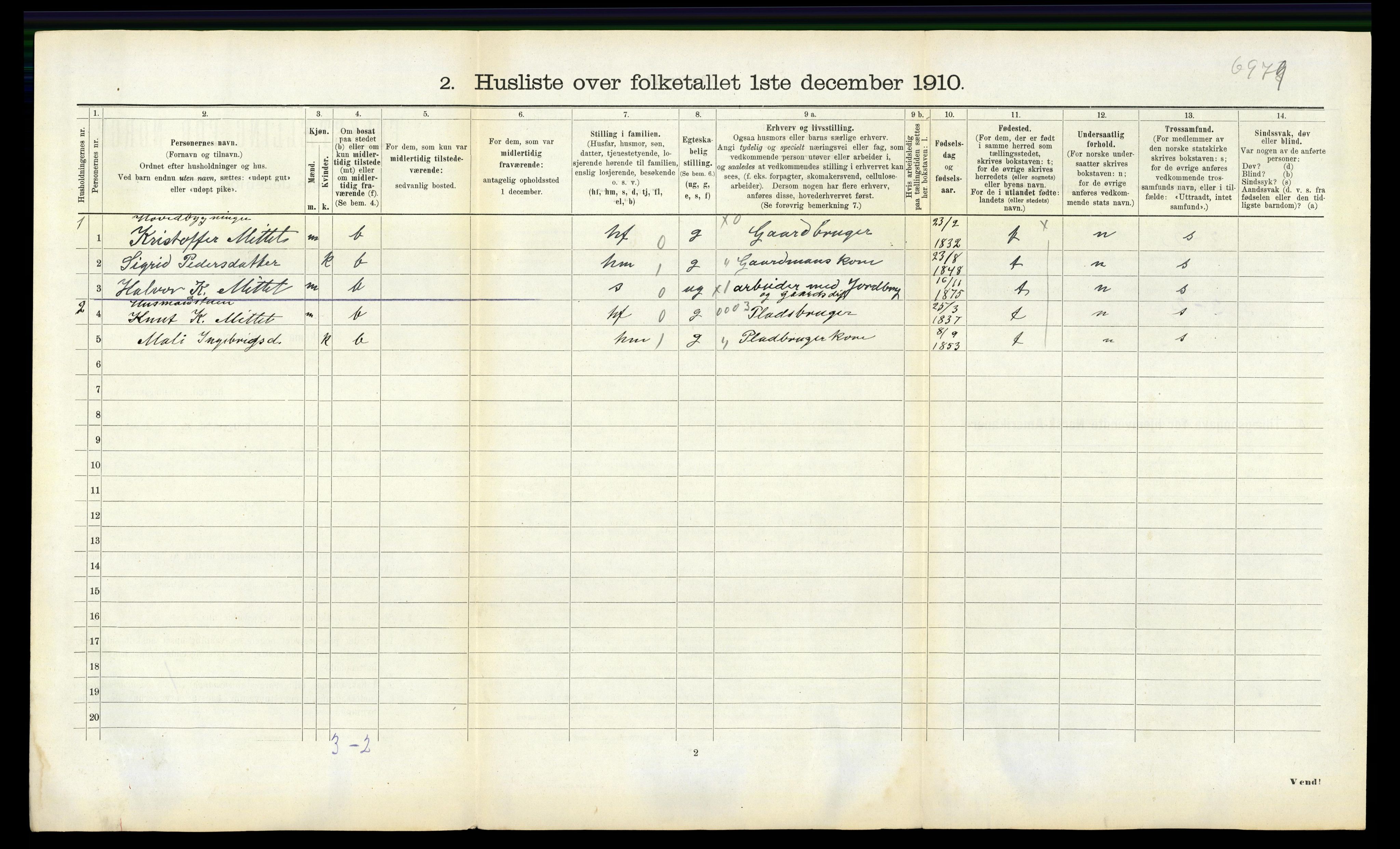 RA, 1910 census for Veøy, 1910, p. 339