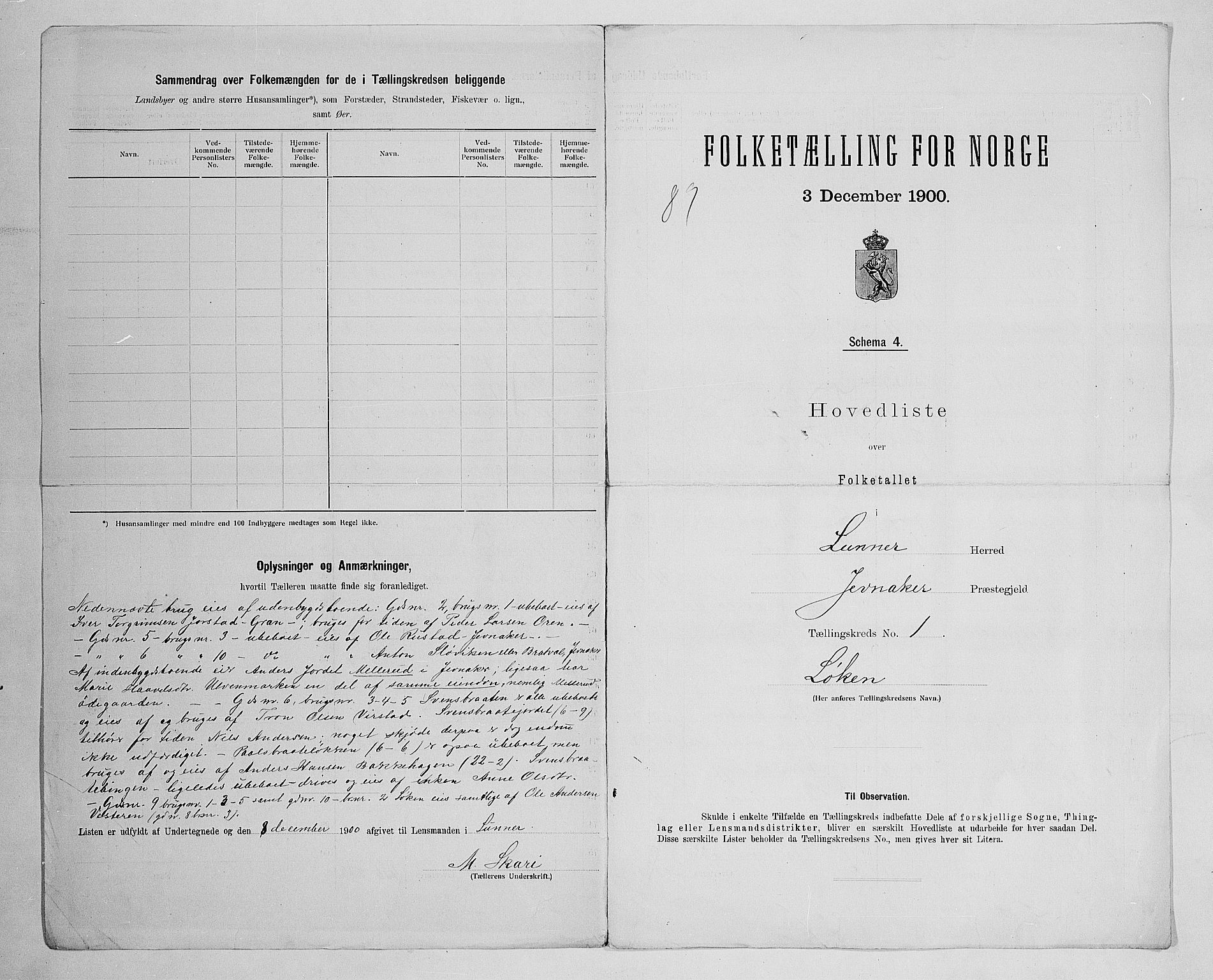 SAH, 1900 census for Lunner, 1900, p. 14