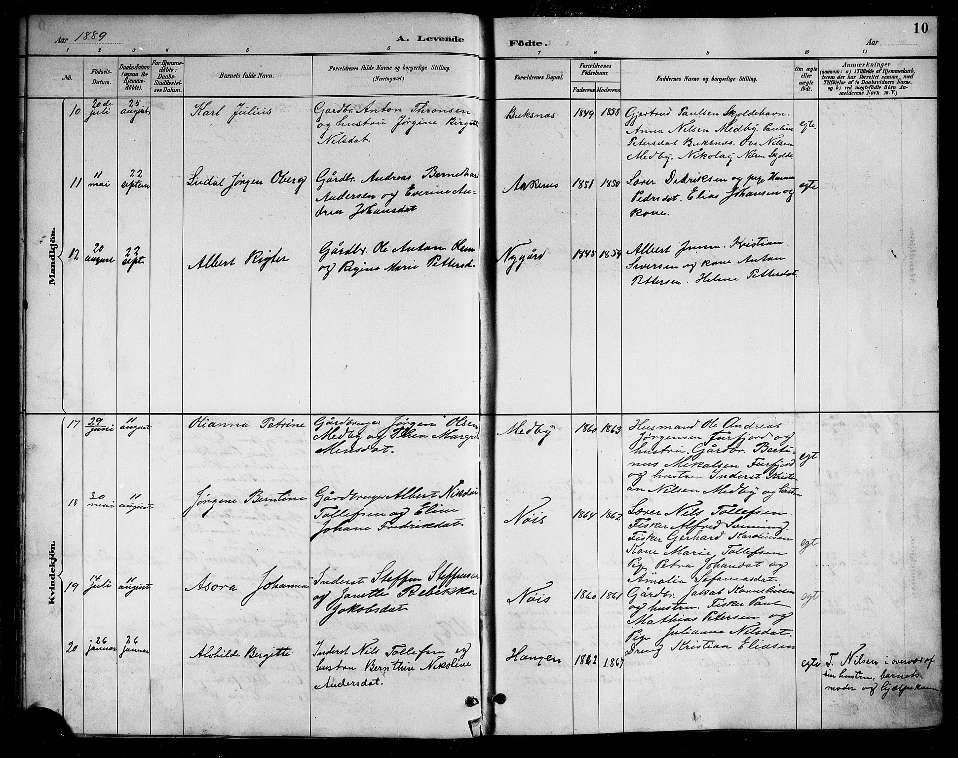 Ministerialprotokoller, klokkerbøker og fødselsregistre - Nordland, AV/SAT-A-1459/898/L1427: Parish register (copy) no. 898C02, 1887-1917, p. 10