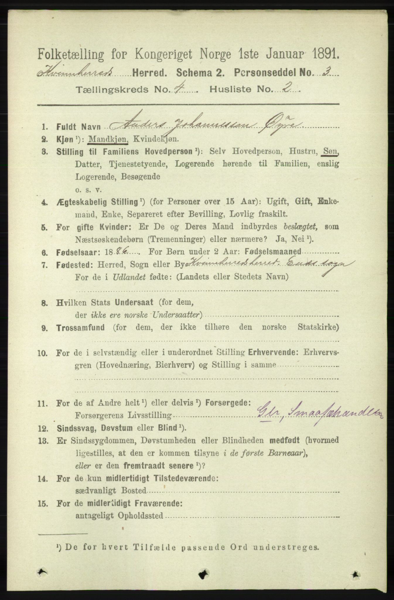 RA, 1891 census for 1224 Kvinnherad, 1891, p. 1390