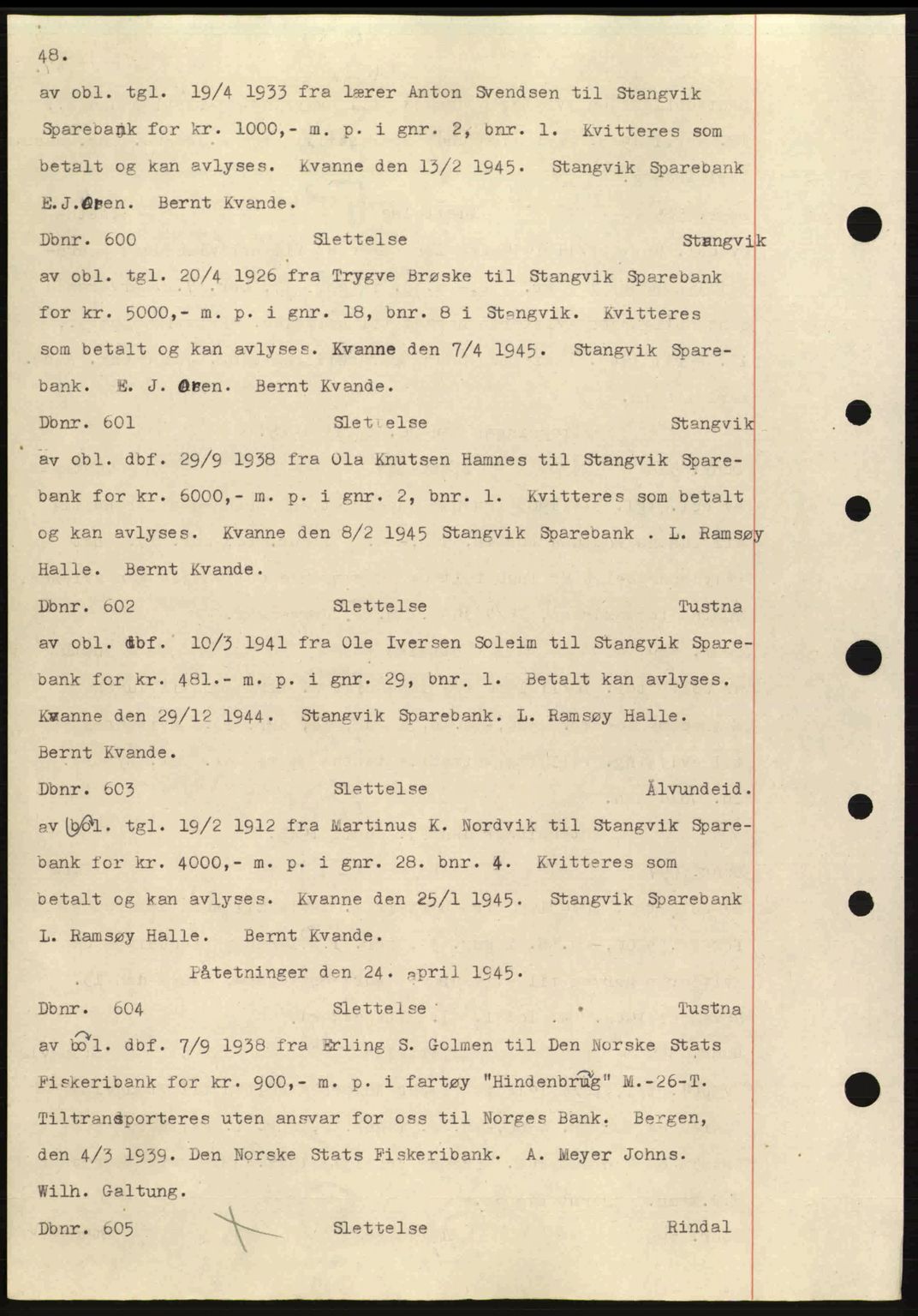 Nordmøre sorenskriveri, AV/SAT-A-4132/1/2/2Ca: Mortgage book no. C82a, 1945-1946, Diary no: : 600/1945