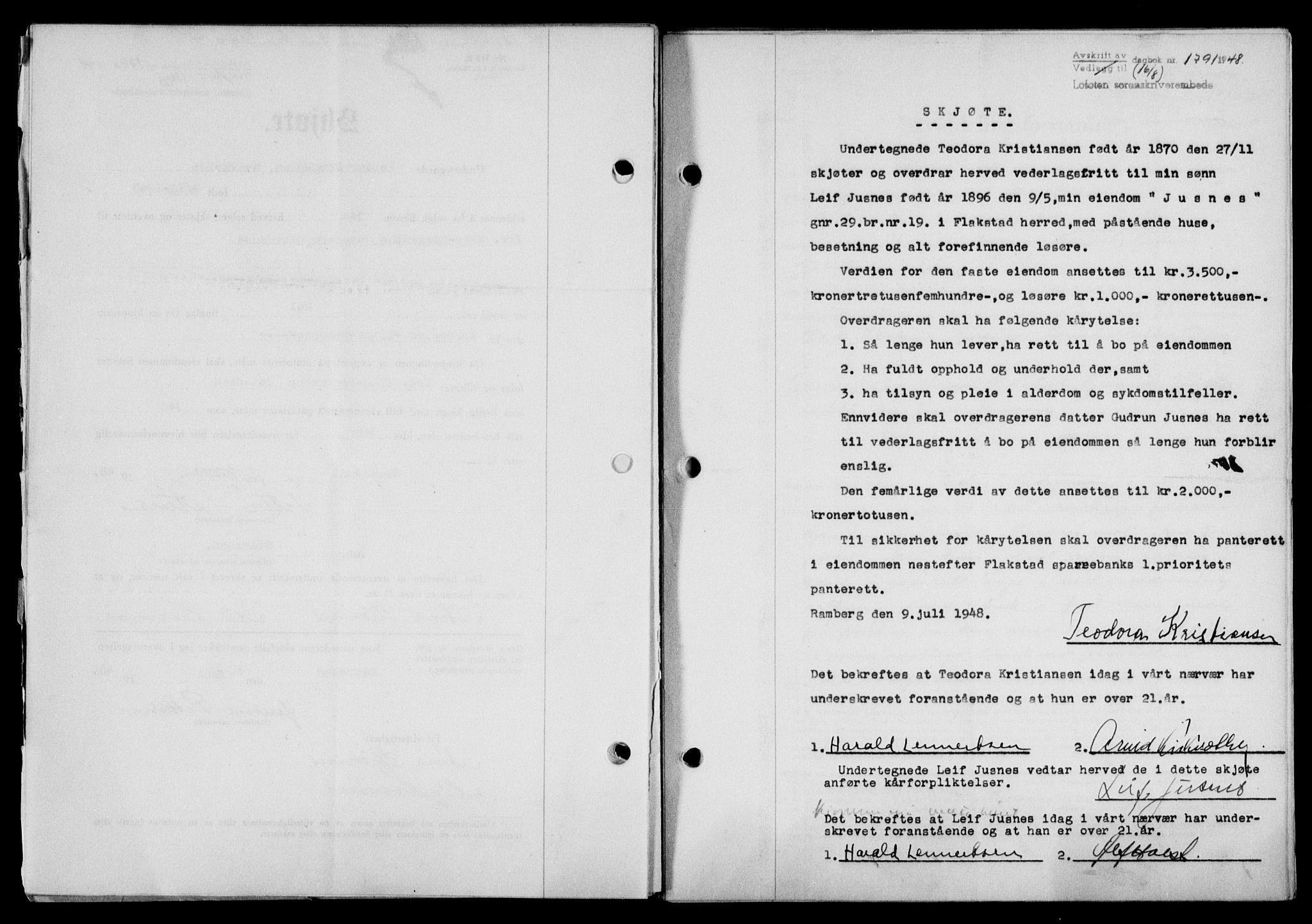 Lofoten sorenskriveri, SAT/A-0017/1/2/2C/L0019a: Mortgage book no. 19a, 1948-1948, Diary no: : 1791/1948