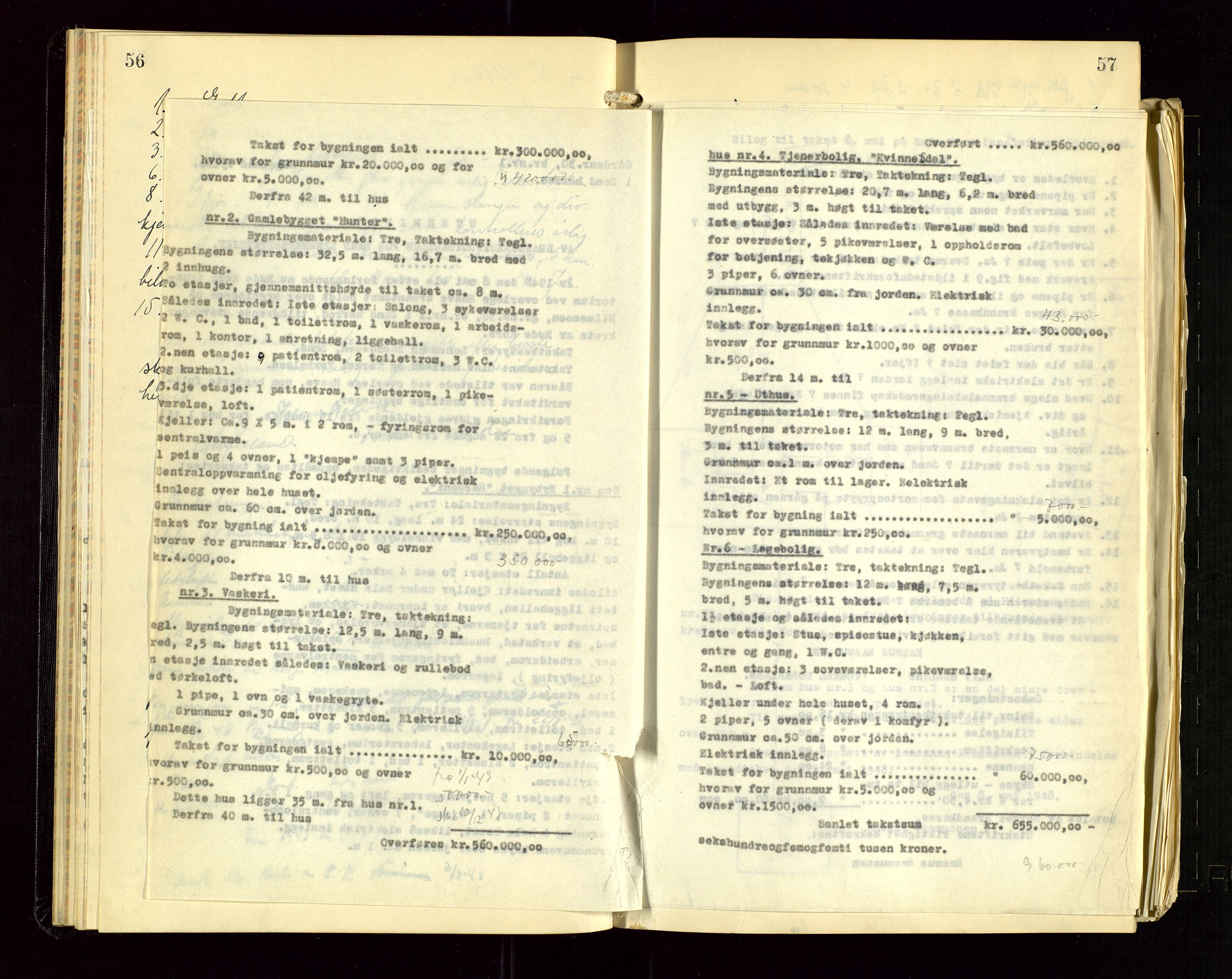 Sand lensmannskontor, AV/SAST-A-100415/Gob/L0004: Branntakstprotokoll, 1937-1955, p. 56-57