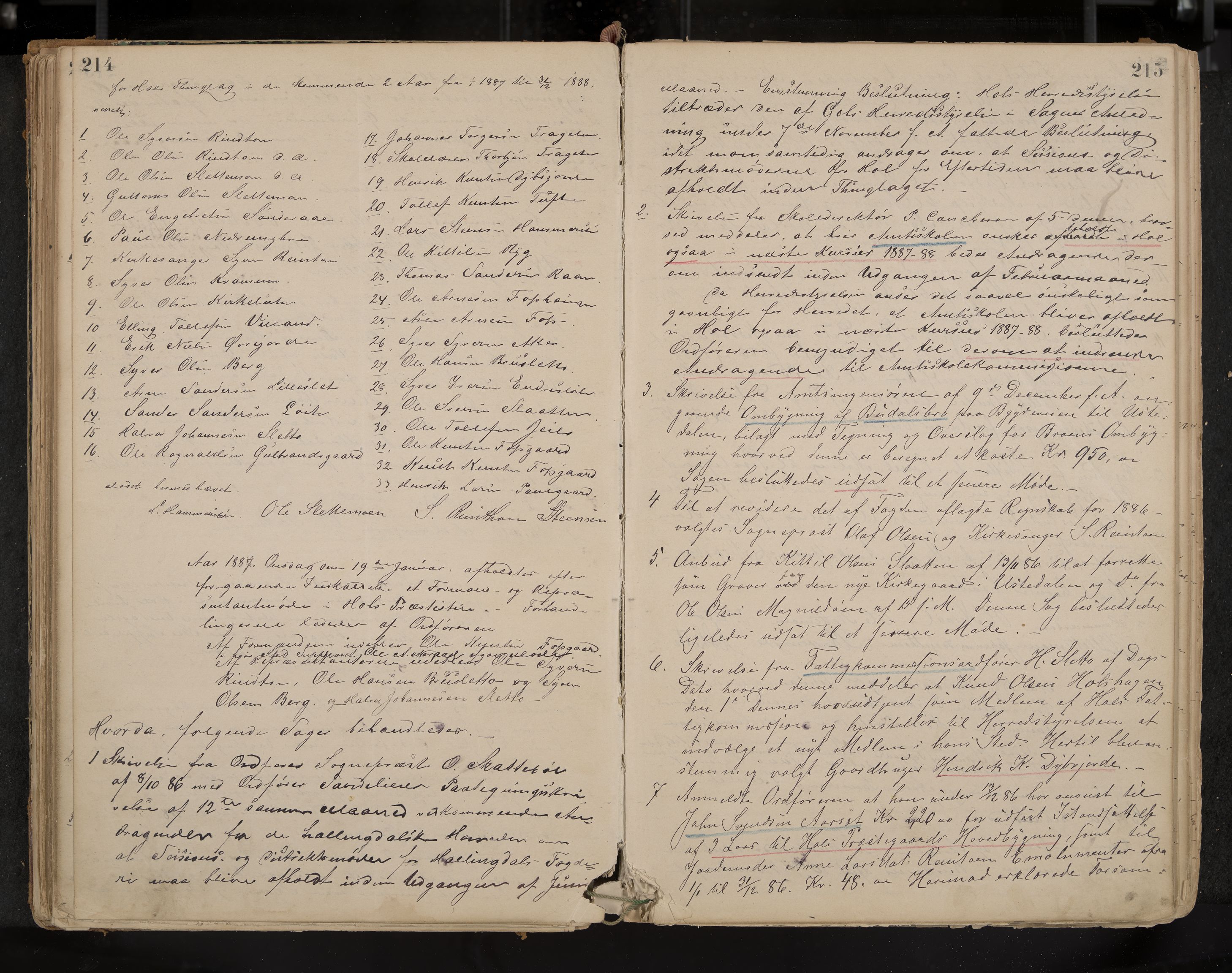 Hol formannskap og sentraladministrasjon, IKAK/0620021-1/A/L0001: Møtebok, 1877-1893, p. 214-215