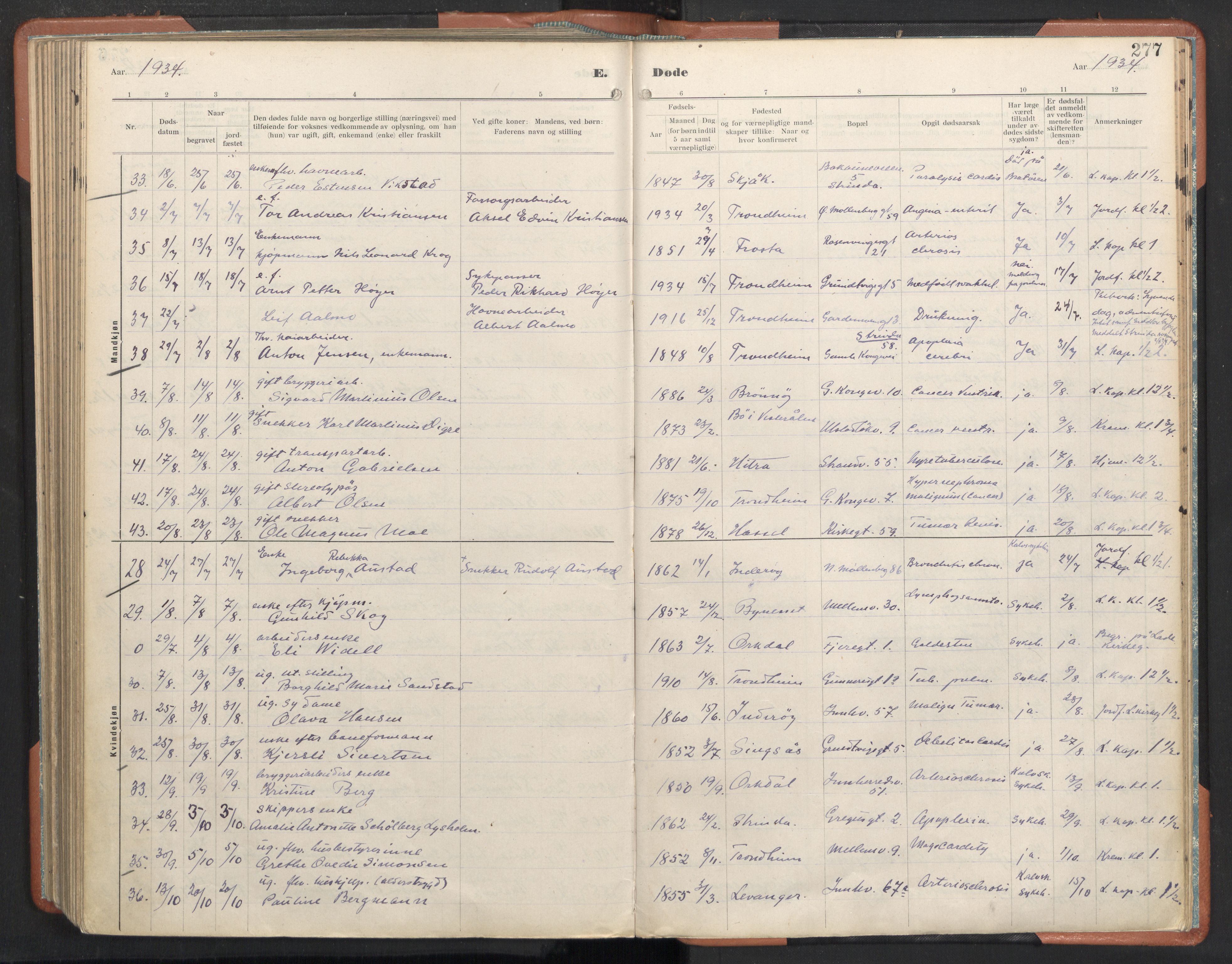 Ministerialprotokoller, klokkerbøker og fødselsregistre - Sør-Trøndelag, SAT/A-1456/605/L0245: Parish register (official) no. 605A07, 1916-1938, p. 277