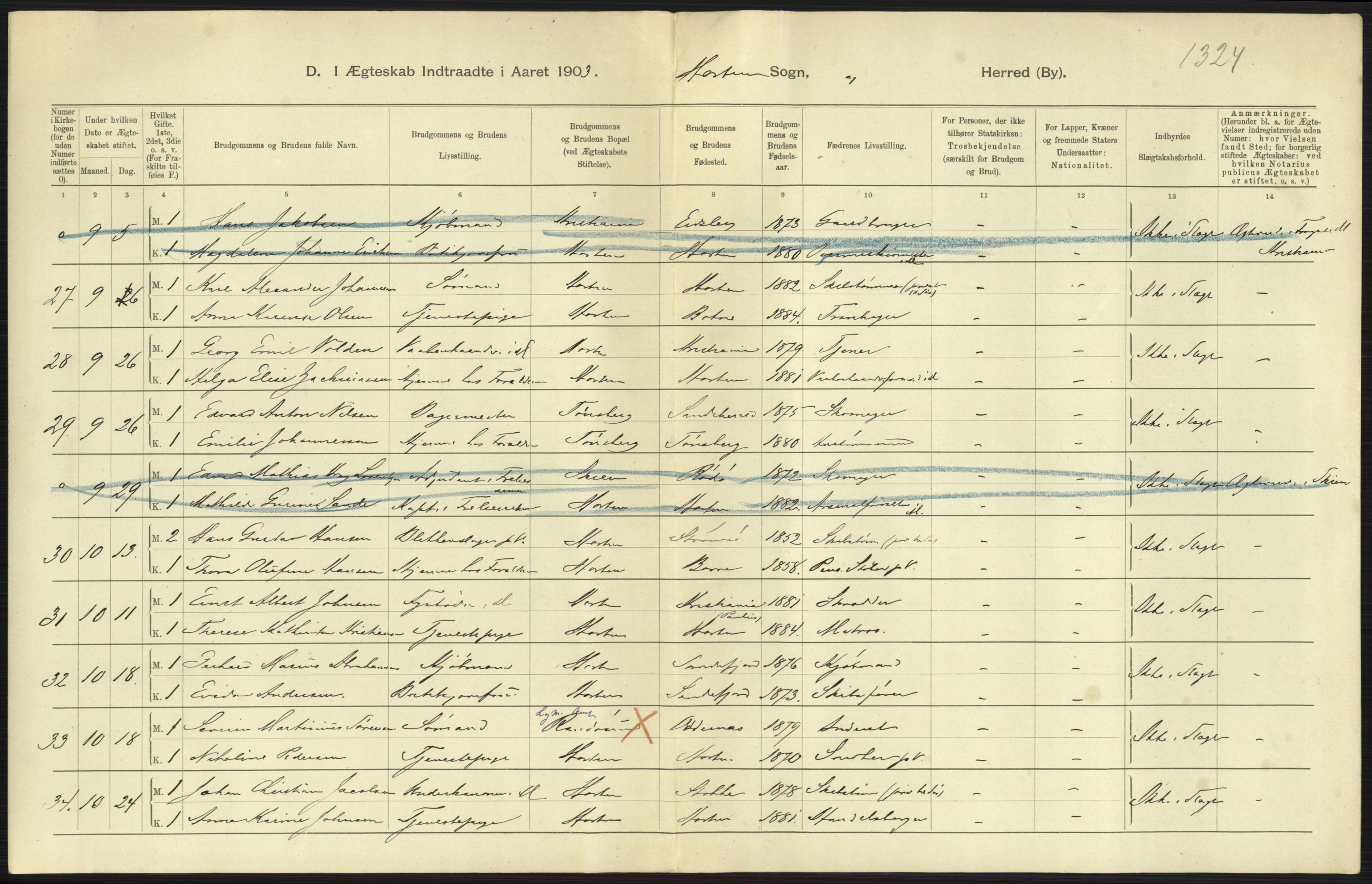 Statistisk sentralbyrå, Sosiodemografiske emner, Befolkning, AV/RA-S-2228/D/Df/Dfa/Dfaa/L0008: Jarlsberg og Larvik amt: Fødte, gifte, døde, 1903, p. 463