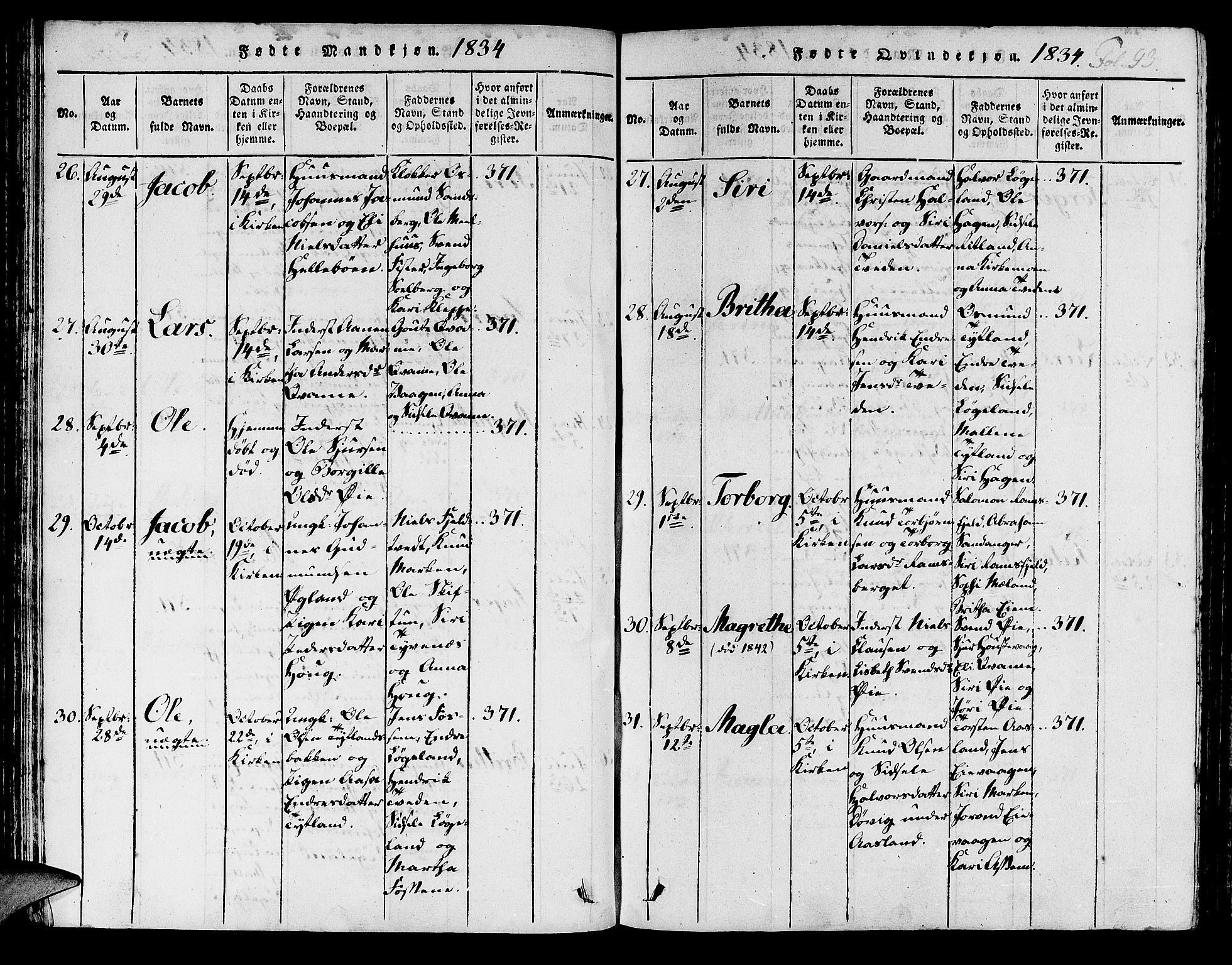 Hjelmeland sokneprestkontor, SAST/A-101843/01/IV/L0003: Parish register (official) no. A 3, 1816-1834, p. 93