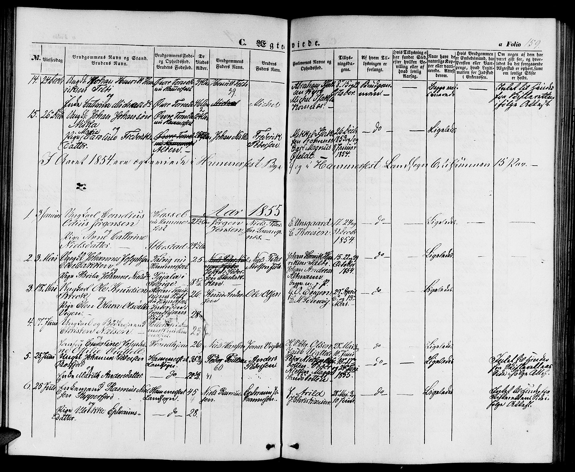 Hammerfest sokneprestkontor, SATØ/S-1347/H/Hb/L0002.klokk: Parish register (copy) no. 2, 1851-1861, p. 159