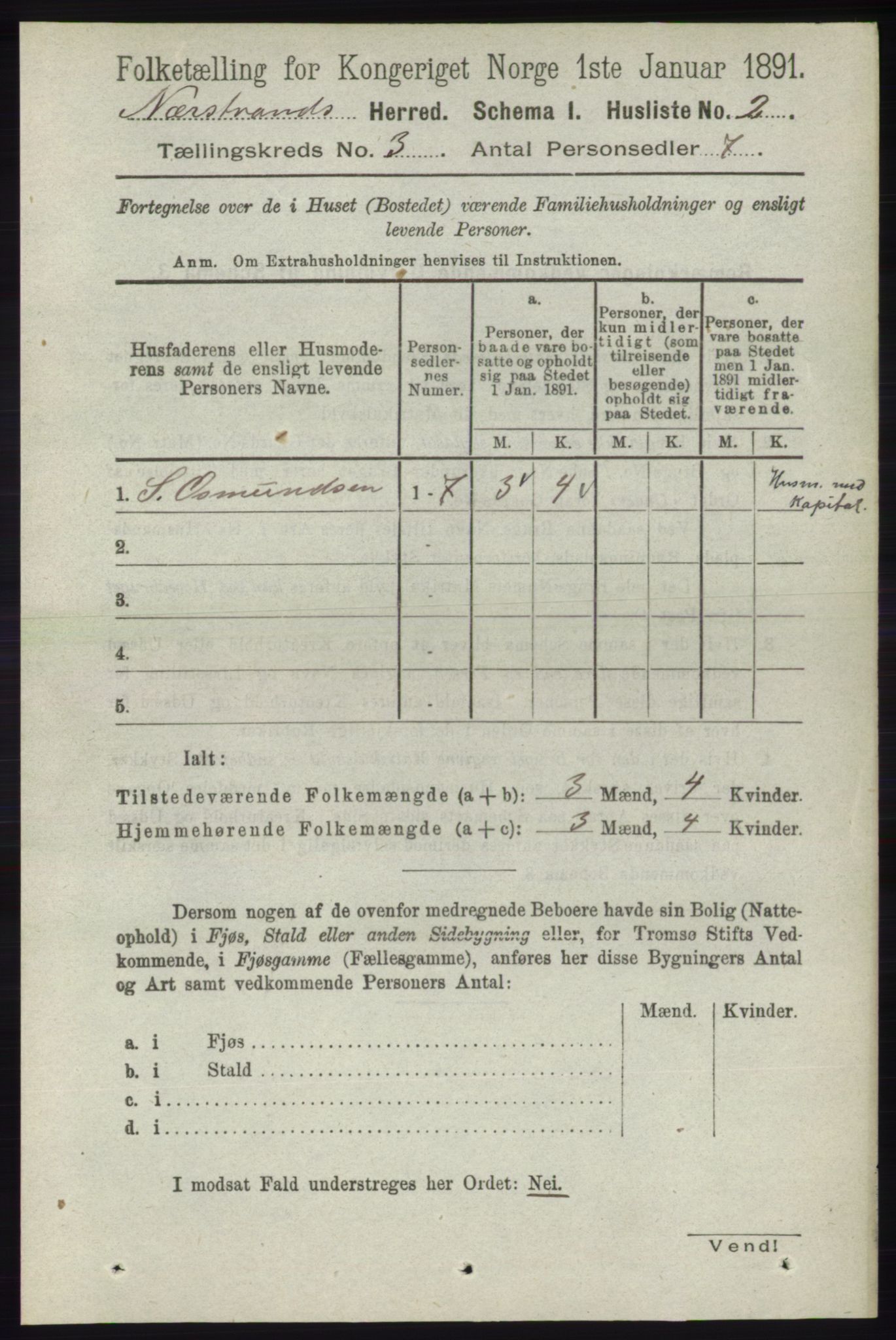 RA, 1891 census for 1139 Nedstrand, 1891, p. 416