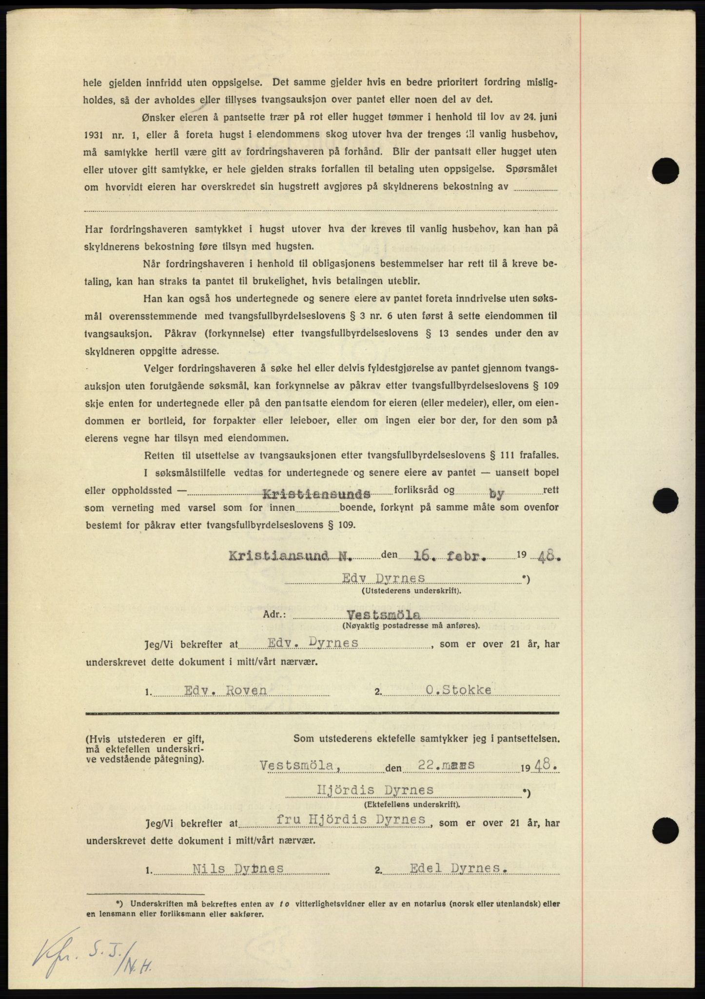 Nordmøre sorenskriveri, AV/SAT-A-4132/1/2/2Ca: Mortgage book no. B98, 1948-1948, Diary no: : 672/1948