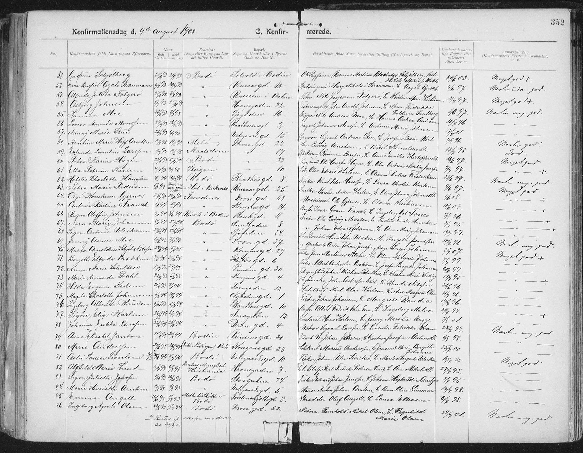 Ministerialprotokoller, klokkerbøker og fødselsregistre - Nordland, SAT/A-1459/801/L0011: Parish register (official) no. 801A11, 1900-1916, p. 352