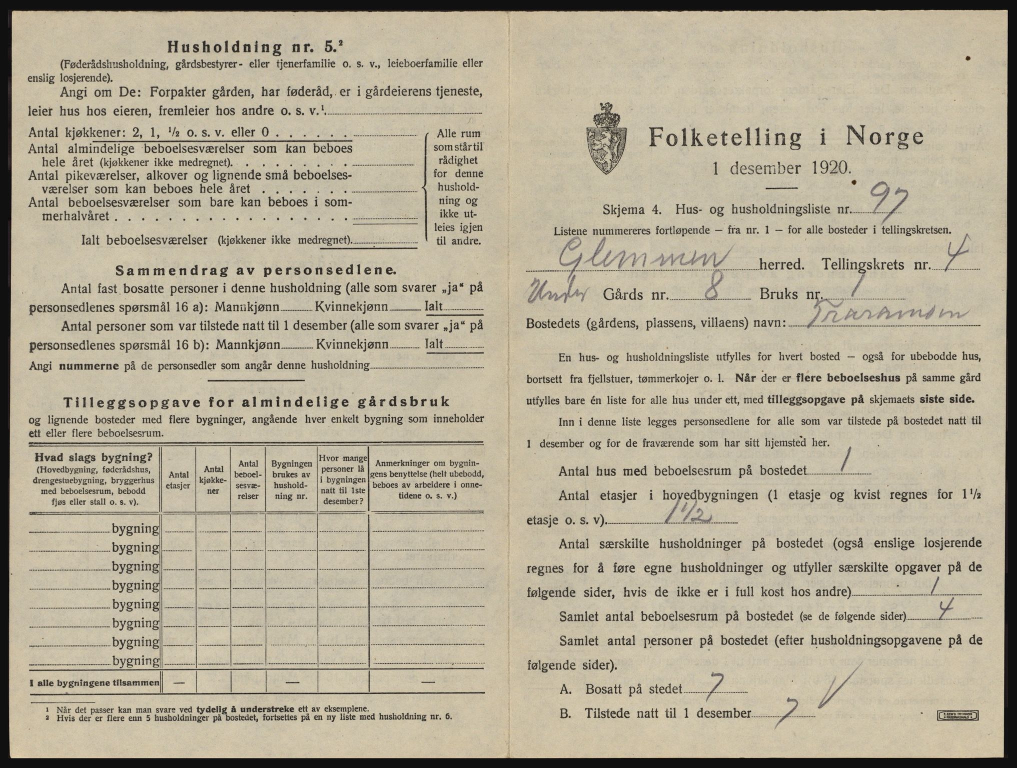 SAO, 1920 census for Glemmen, 1920, p. 1381