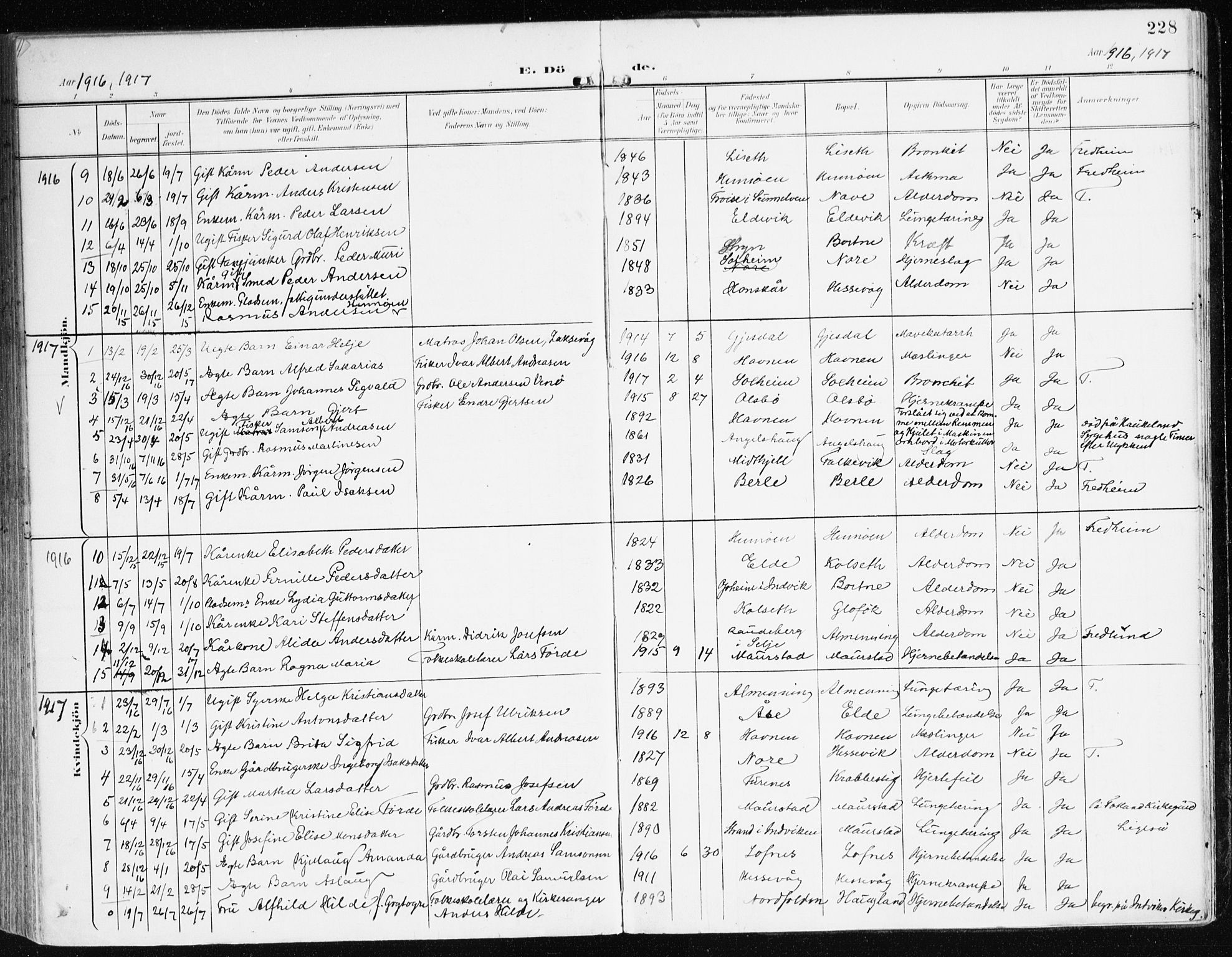 Davik sokneprestembete, SAB/A-79701/H/Haa/Haad/L0002: Parish register (official) no. D 2, 1901-1930, p. 228