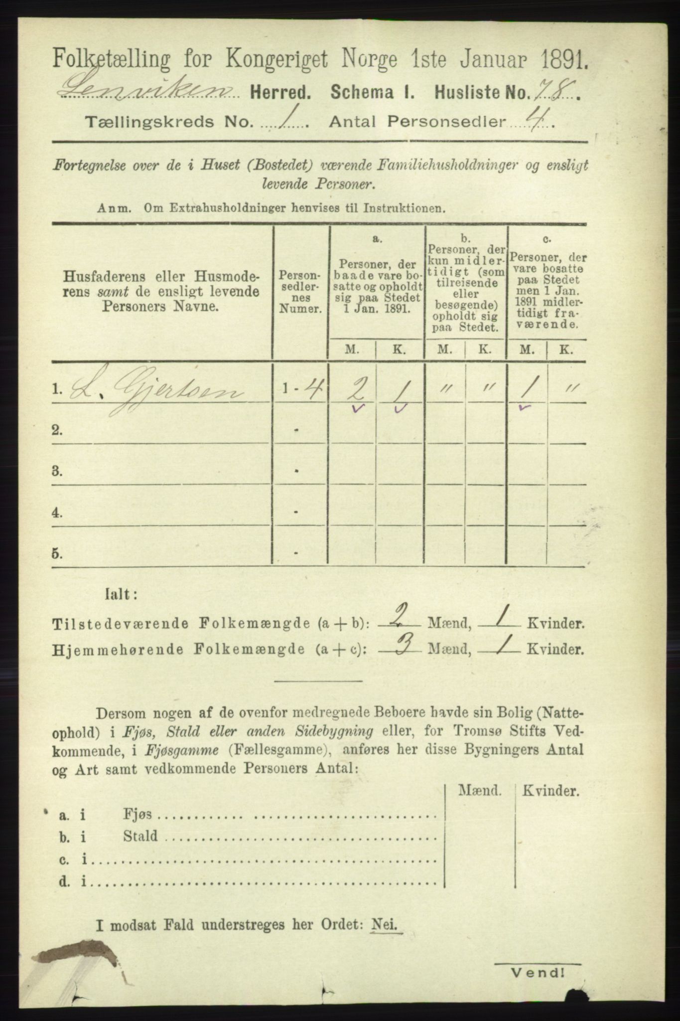 RA, 1891 census for 1931 Lenvik, 1891, p. 101