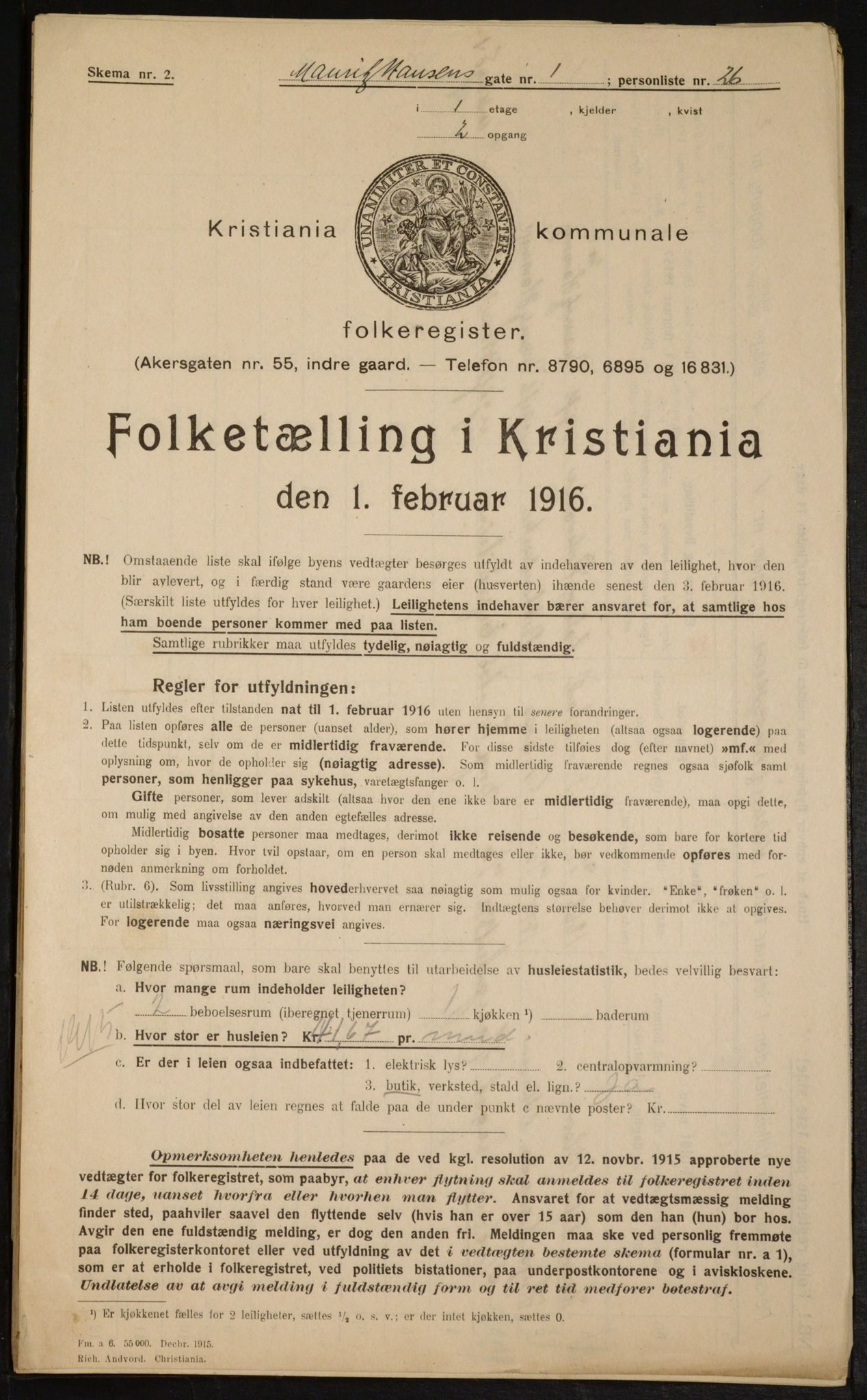 OBA, Municipal Census 1916 for Kristiania, 1916, p. 66499