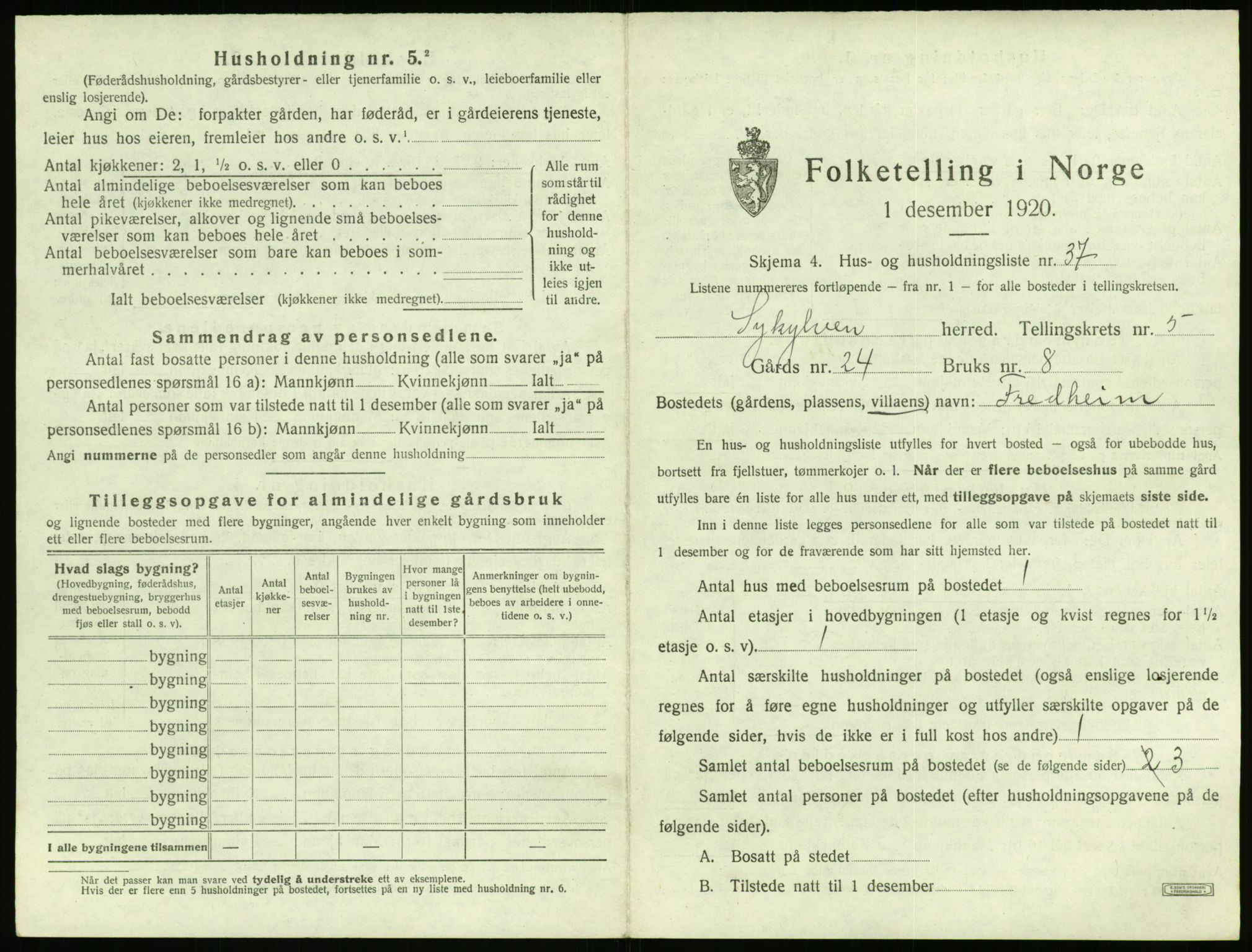 SAT, 1920 census for Sykkylven, 1920, p. 491