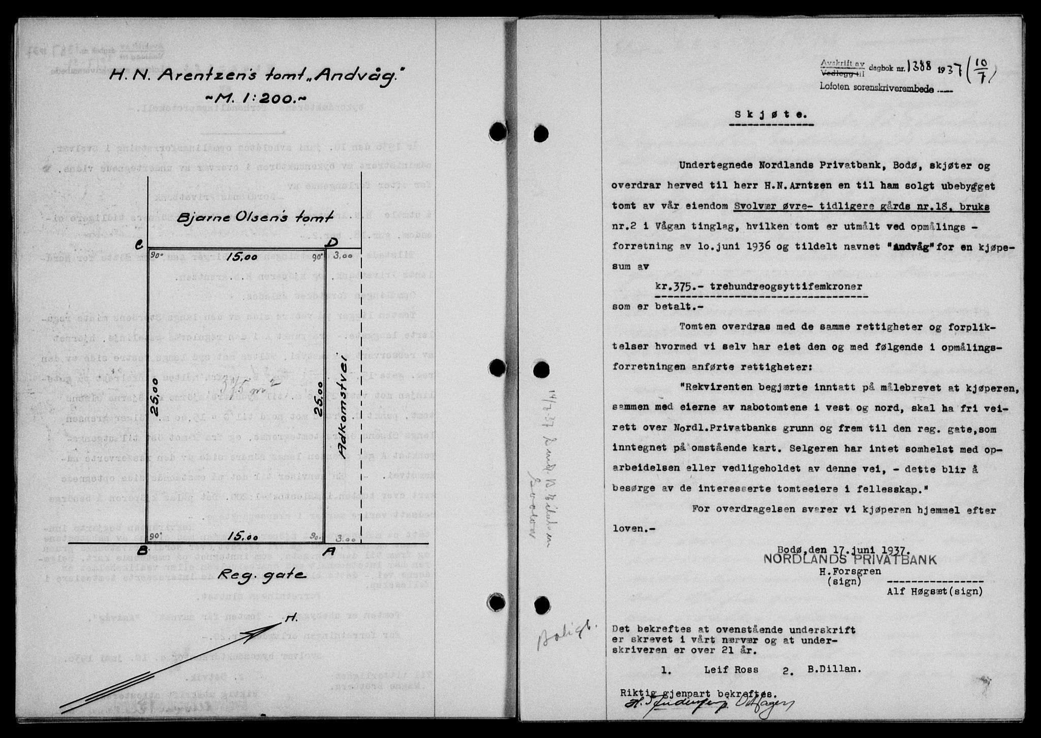 Lofoten sorenskriveri, SAT/A-0017/1/2/2C/L0002a: Mortgage book no. 2a, 1937-1937, Diary no: : 1388/1937