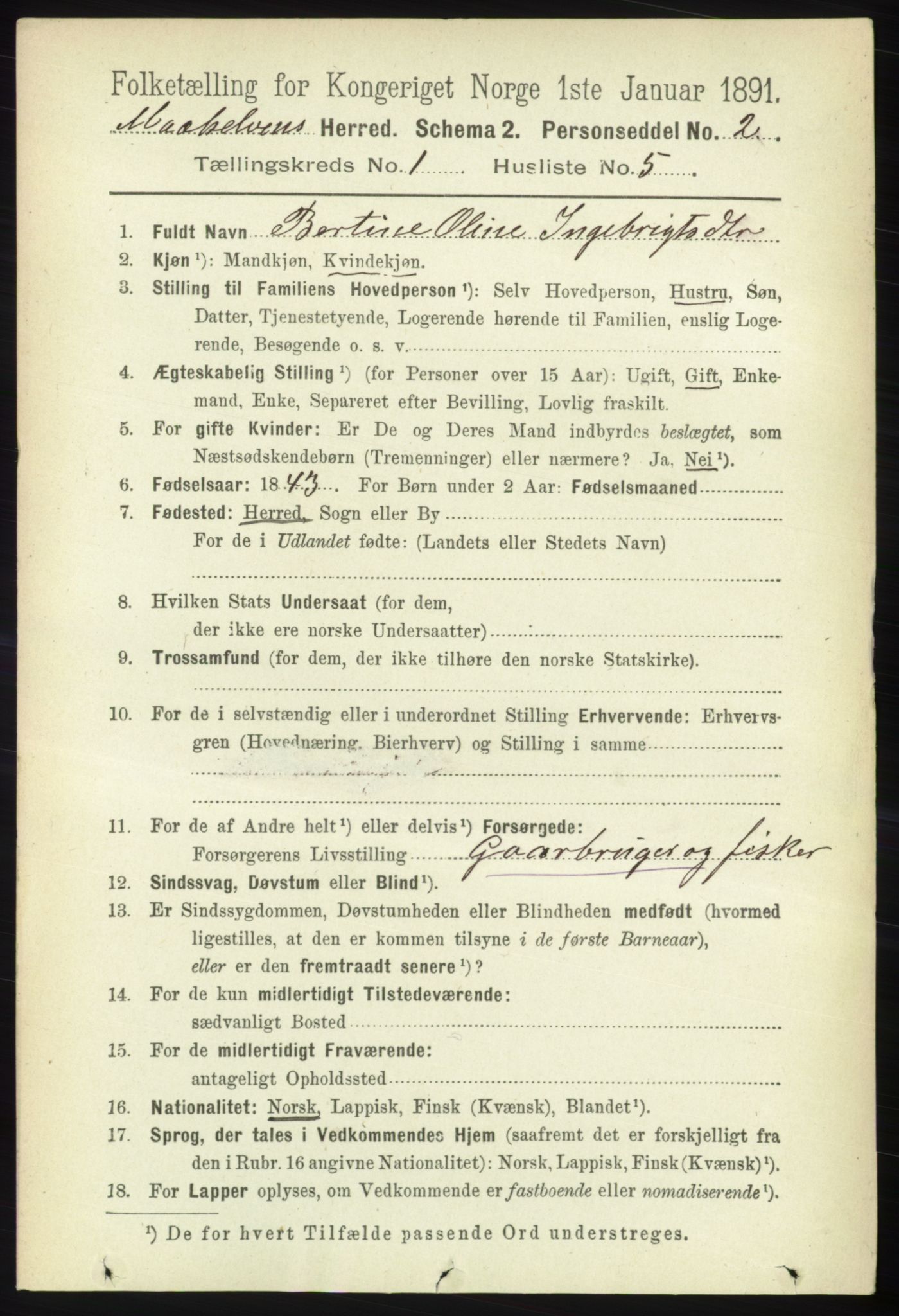 RA, 1891 census for 1924 Målselv, 1891, p. 91
