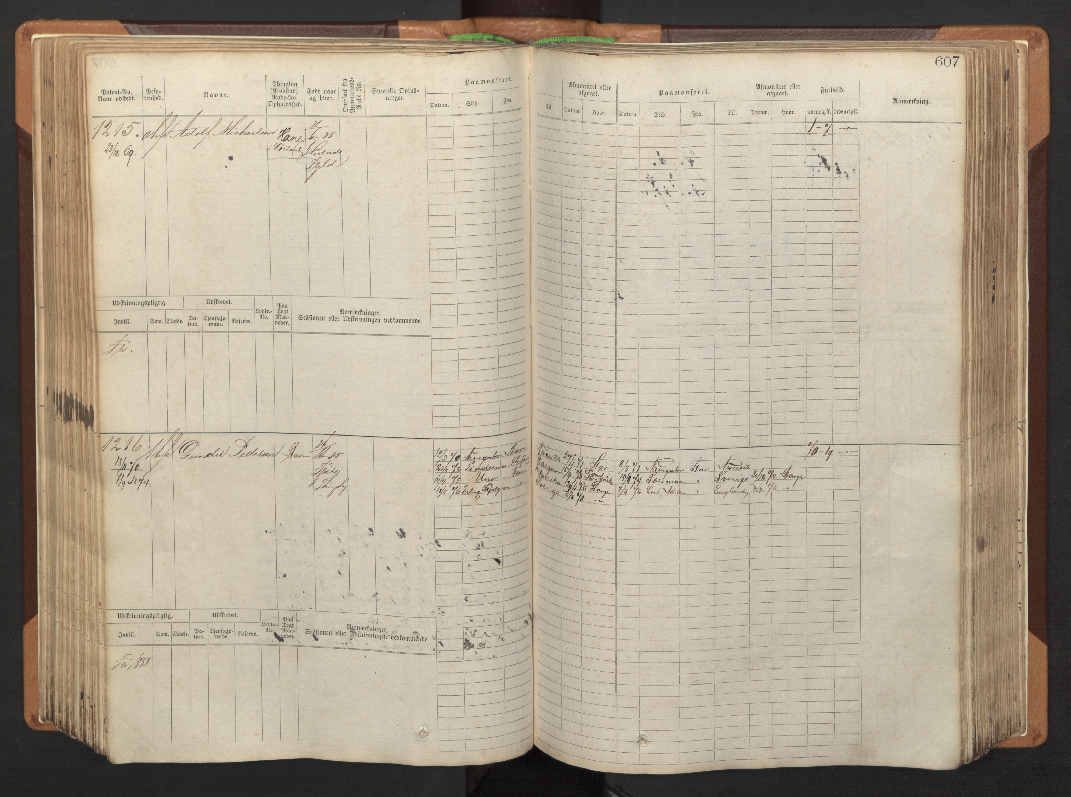 Stavanger sjømannskontor, AV/SAST-A-102006/F/Fb/Fbb/L0005: Sjøfartshovedrulle, patentnr. 793-1606 (del 2), 1869-1880, p. 217