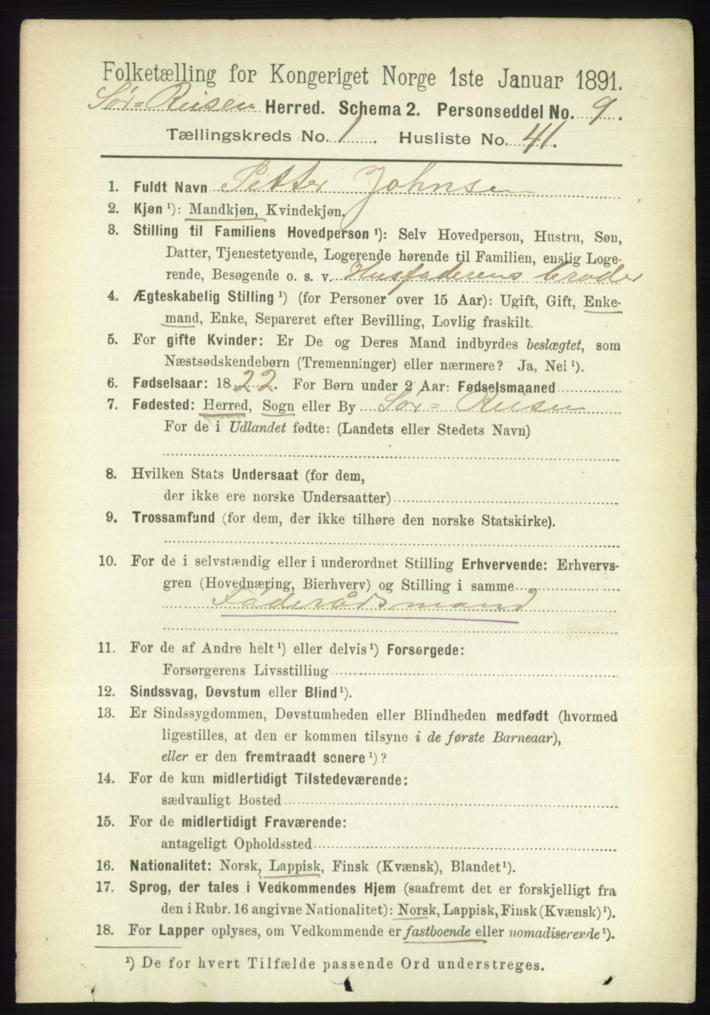 RA, 1891 census for 1925 Sørreisa, 1891, p. 330