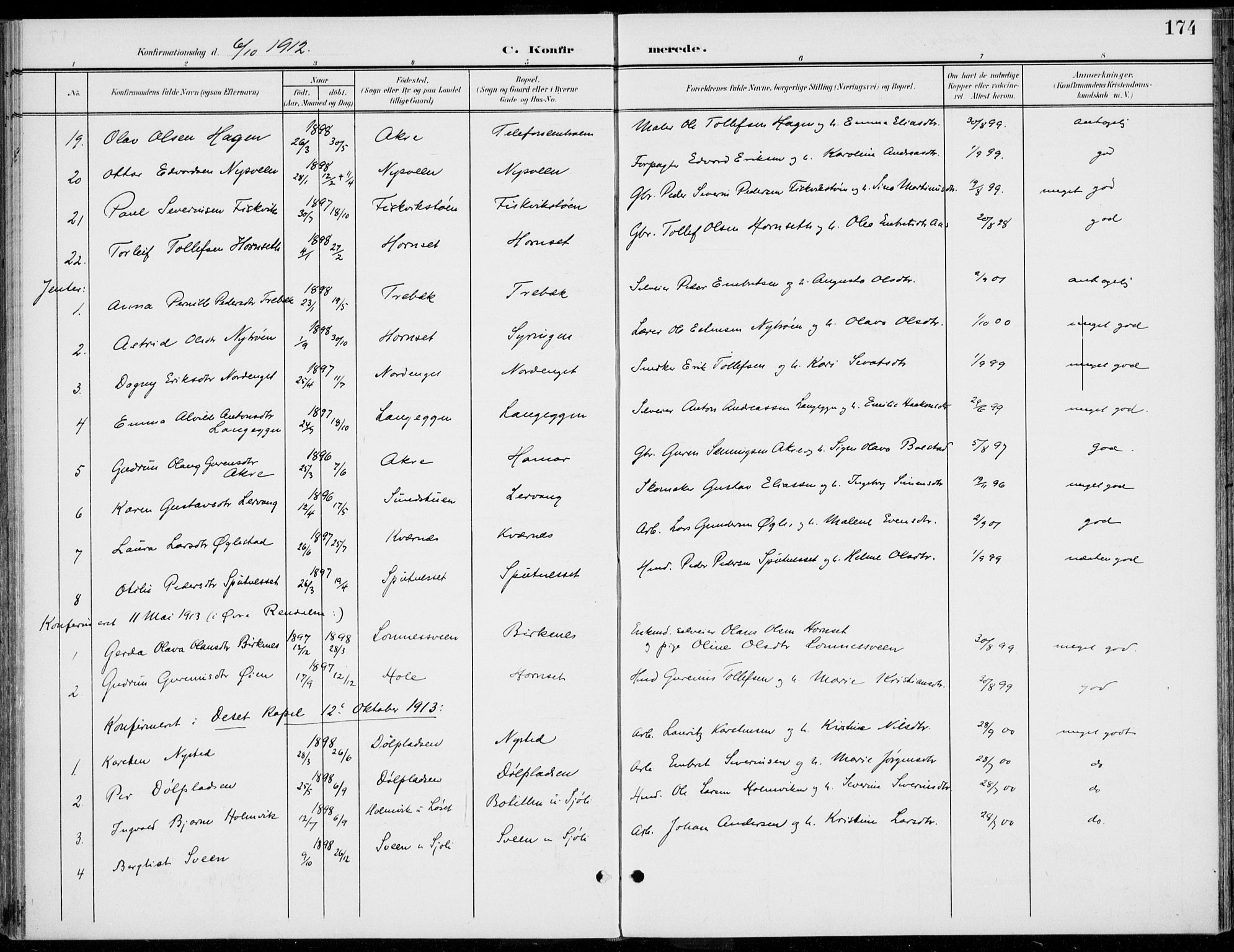 Rendalen prestekontor, SAH/PREST-054/H/Ha/Haa/L0011: Parish register (official) no. 11, 1901-1925, p. 174