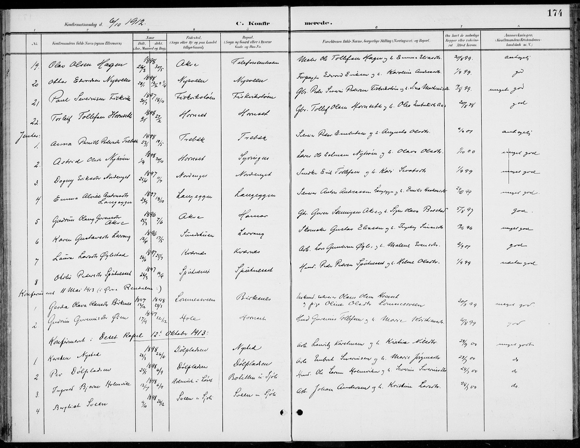 Rendalen prestekontor, AV/SAH-PREST-054/H/Ha/Haa/L0011: Parish register (official) no. 11, 1901-1925, p. 174