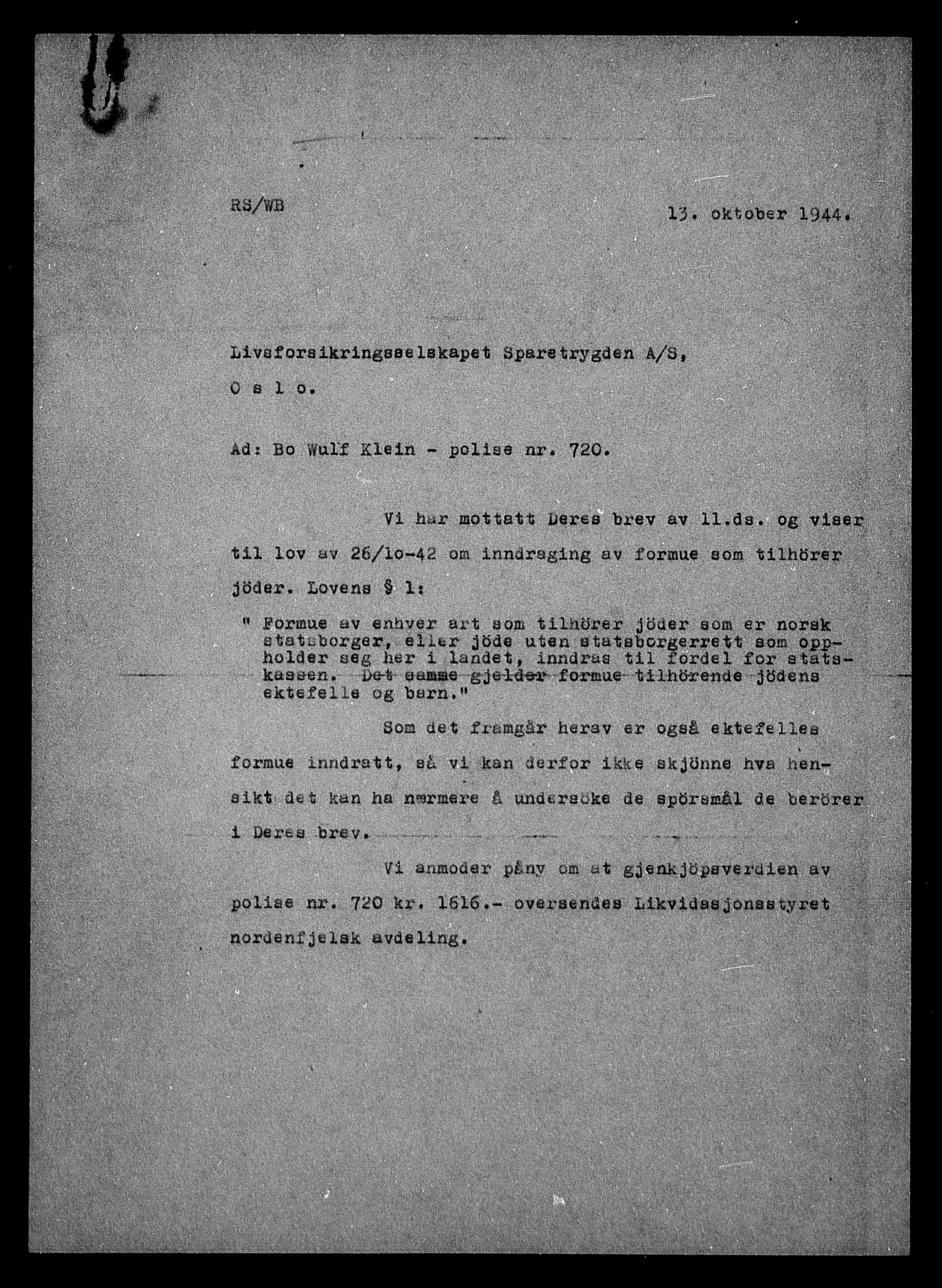 Justisdepartementet, Tilbakeføringskontoret for inndratte formuer, AV/RA-S-1564/H/Hc/Hca/L0902: --, 1945-1947, p. 323