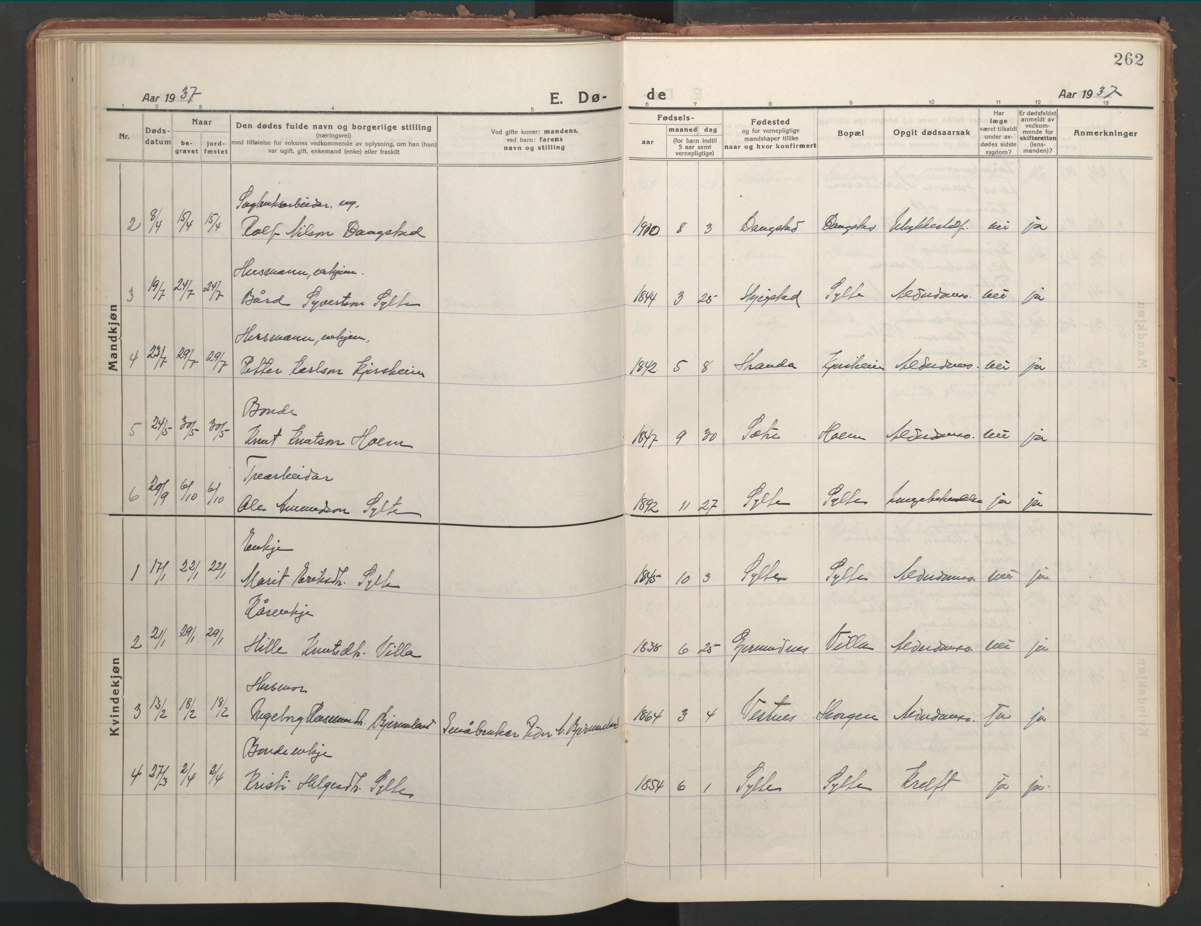 Ministerialprotokoller, klokkerbøker og fødselsregistre - Møre og Romsdal, SAT/A-1454/541/L0548: Parish register (copy) no. 541C03, 1921-1960, p. 262