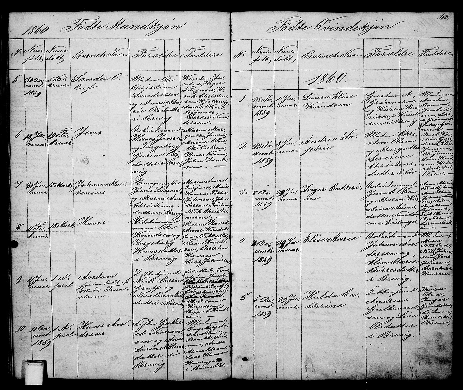 Brevik kirkebøker, SAKO/A-255/G/Ga/L0002: Parish register (copy) no. 2, 1846-1865, p. 163