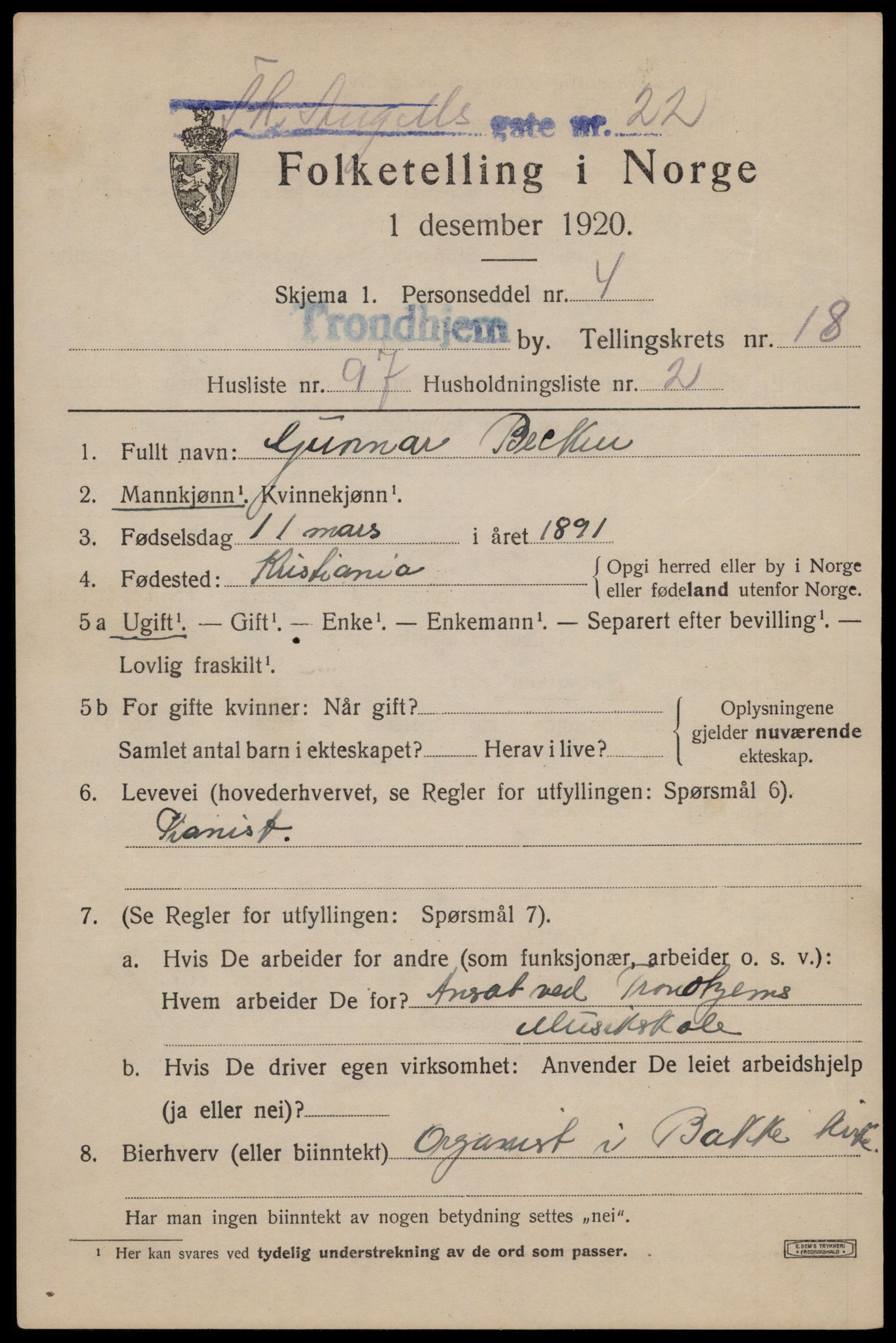 SAT, 1920 census for Trondheim, 1920, p. 58228