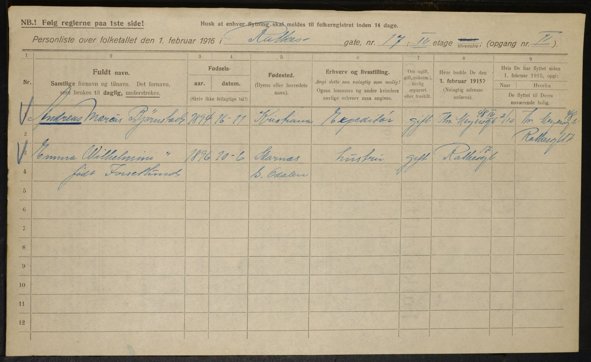 OBA, Municipal Census 1916 for Kristiania, 1916, p. 84801