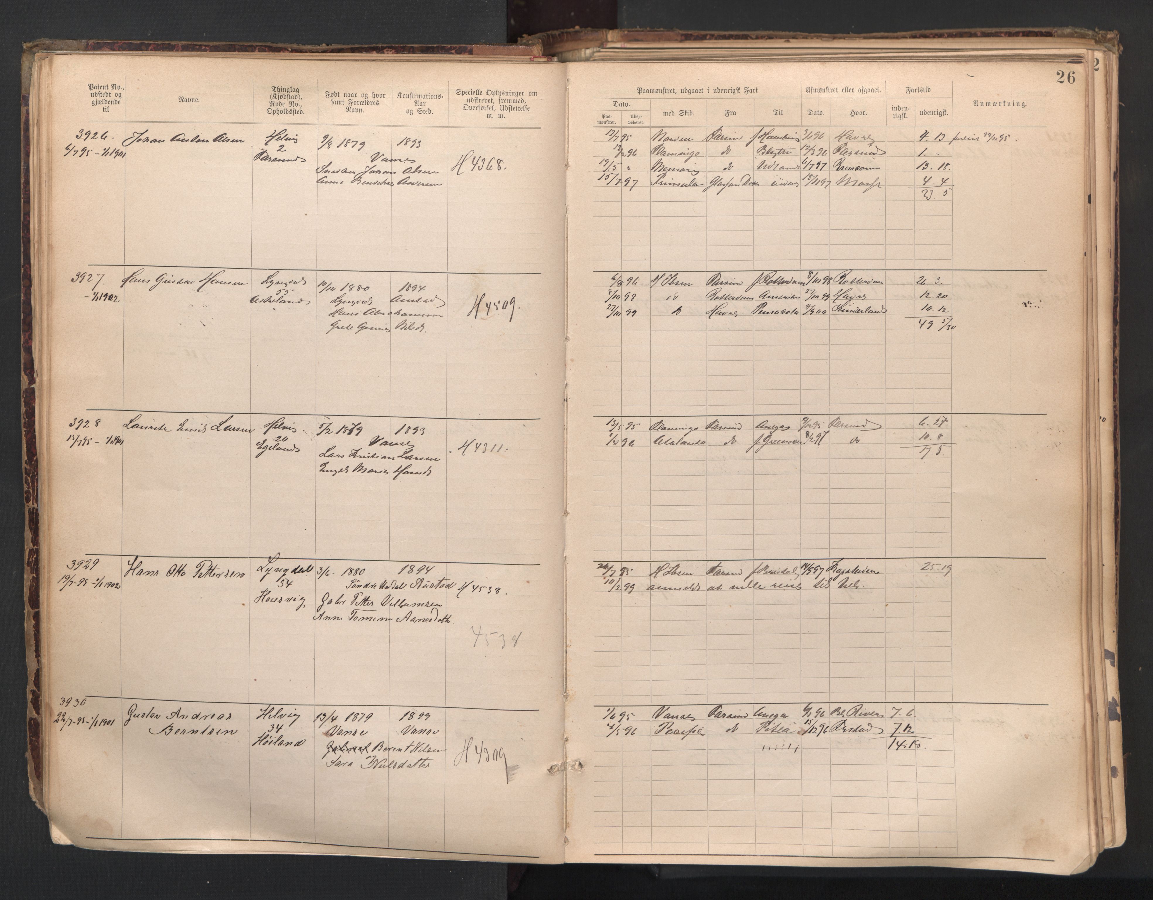 Farsund mønstringskrets, AV/SAK-2031-0017/F/Fa/L0007: Annotasjonsrulle nr 3806-5294 med register, Z-4, 1894-1934, p. 54