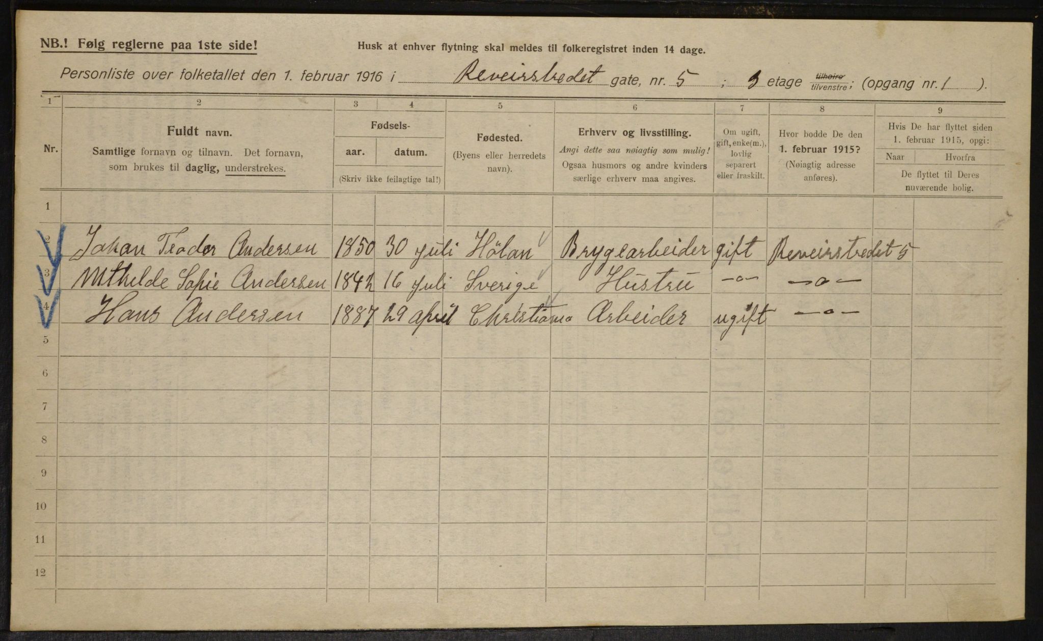 OBA, Municipal Census 1916 for Kristiania, 1916, p. 85080