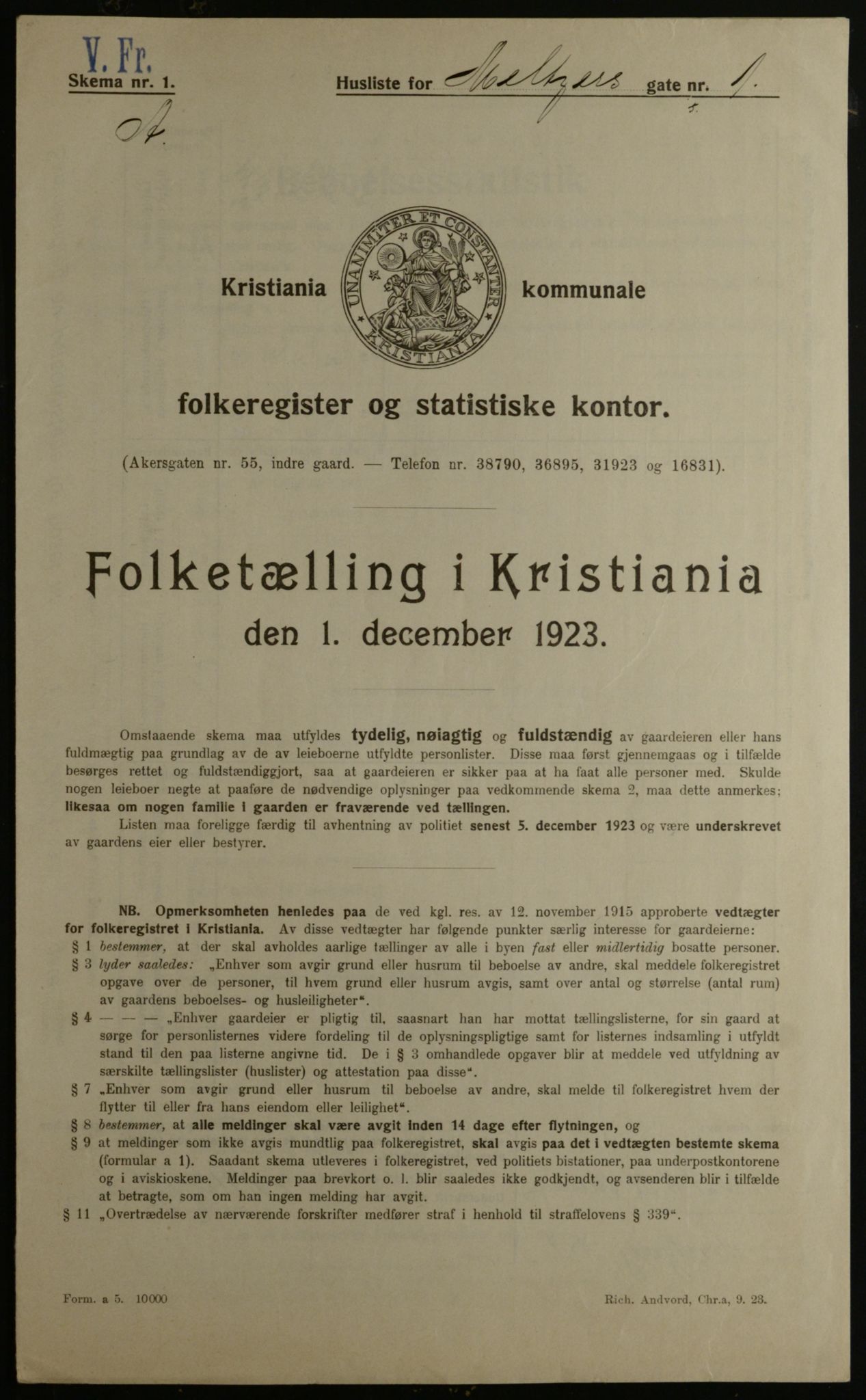 OBA, Municipal Census 1923 for Kristiania, 1923, p. 72087