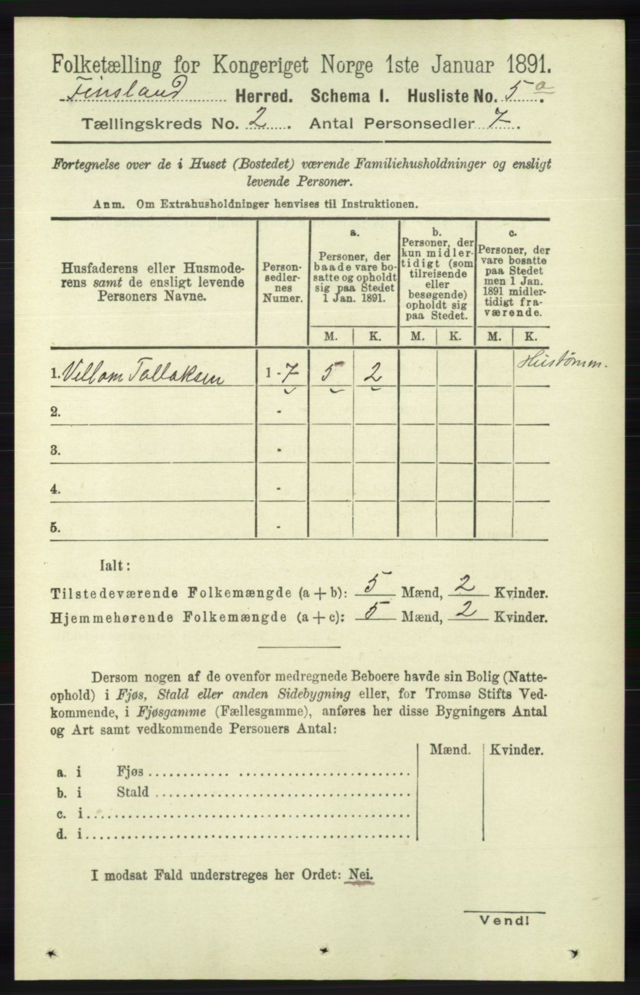 RA, 1891 census for 1023 Finsland, 1891, p. 377