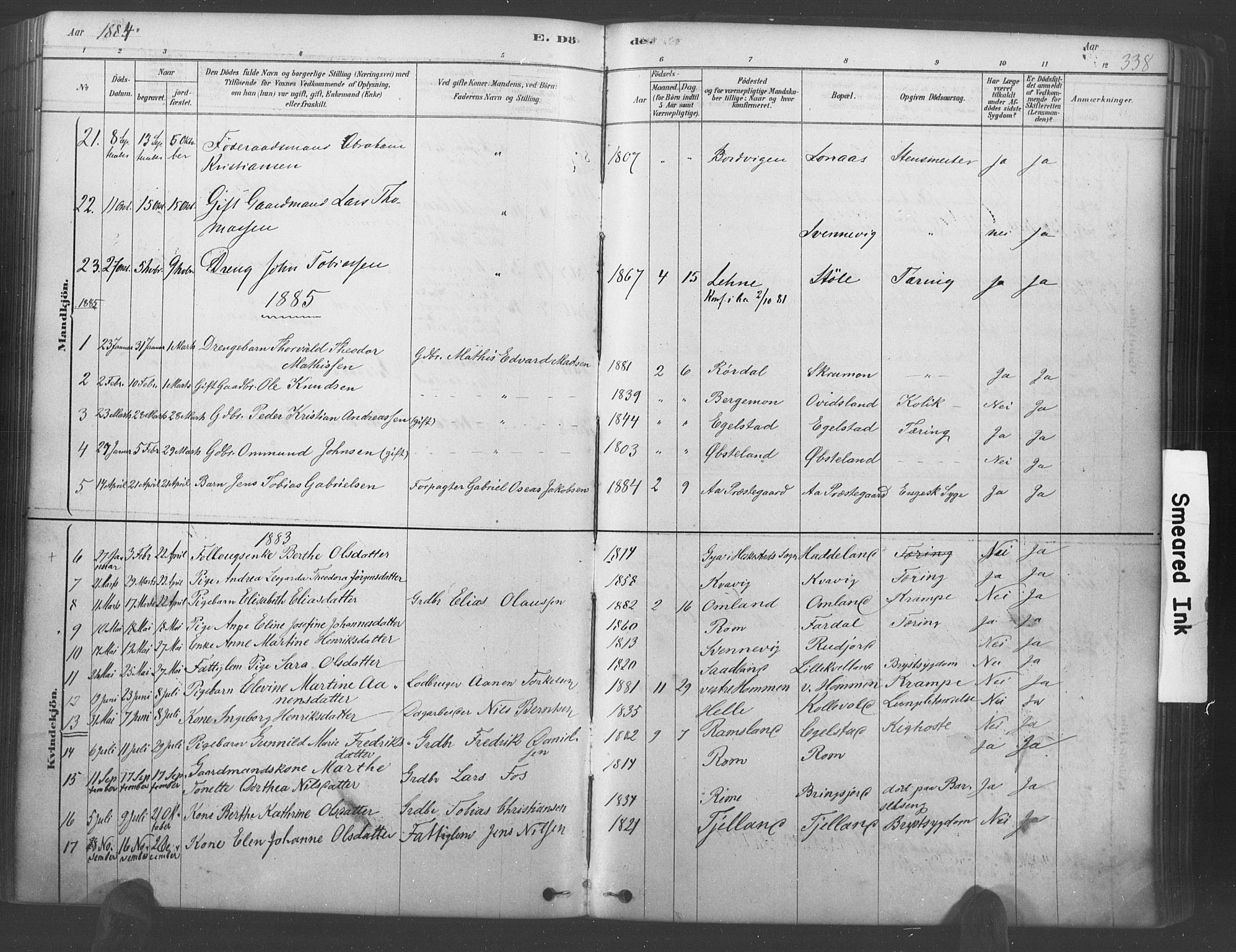 Lyngdal sokneprestkontor, AV/SAK-1111-0029/F/Fa/Fac/L0011: Parish register (official) no. A 11, 1878-1893, p. 338