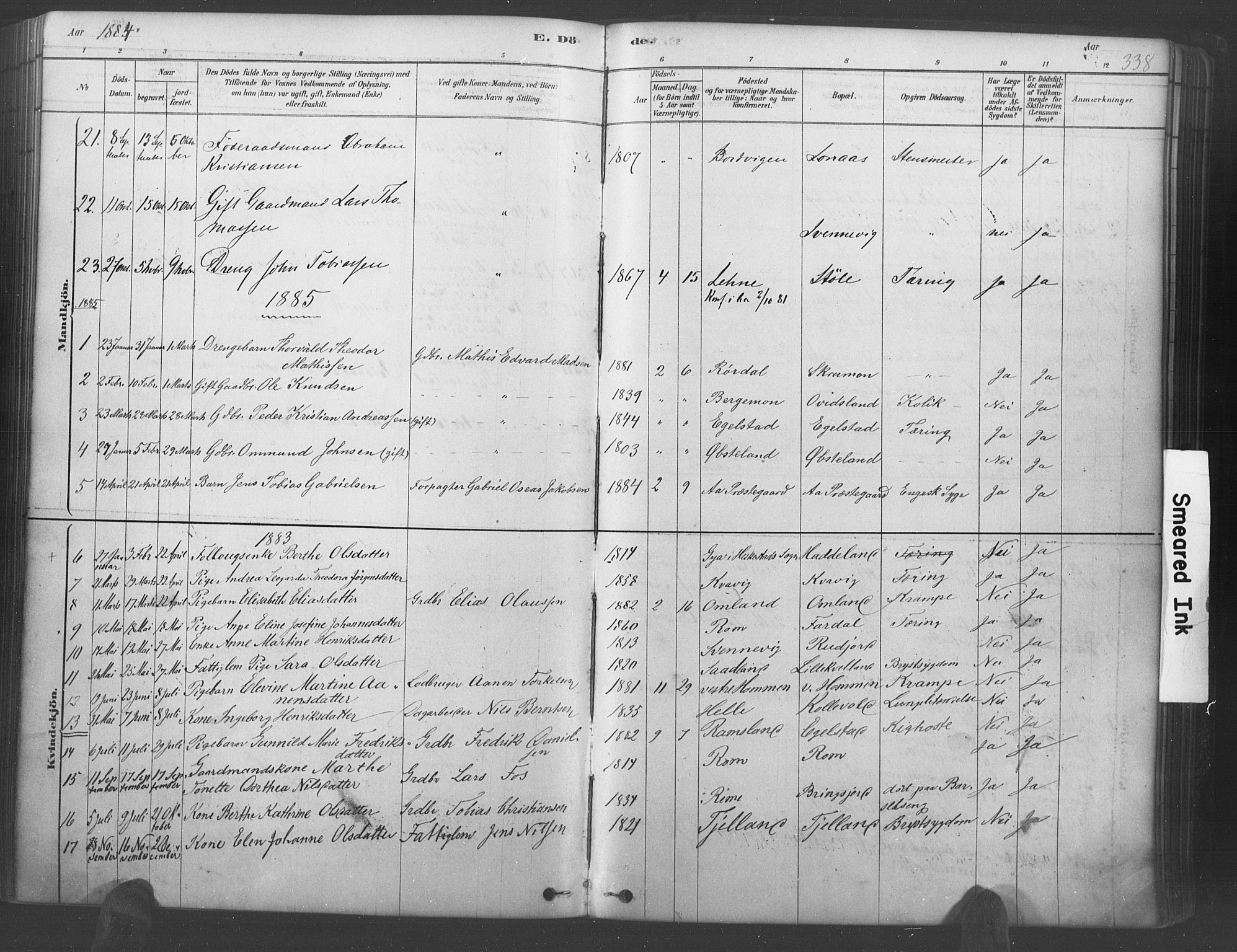 Lyngdal sokneprestkontor, AV/SAK-1111-0029/F/Fa/Fac/L0011: Parish register (official) no. A 11, 1878-1893, p. 338