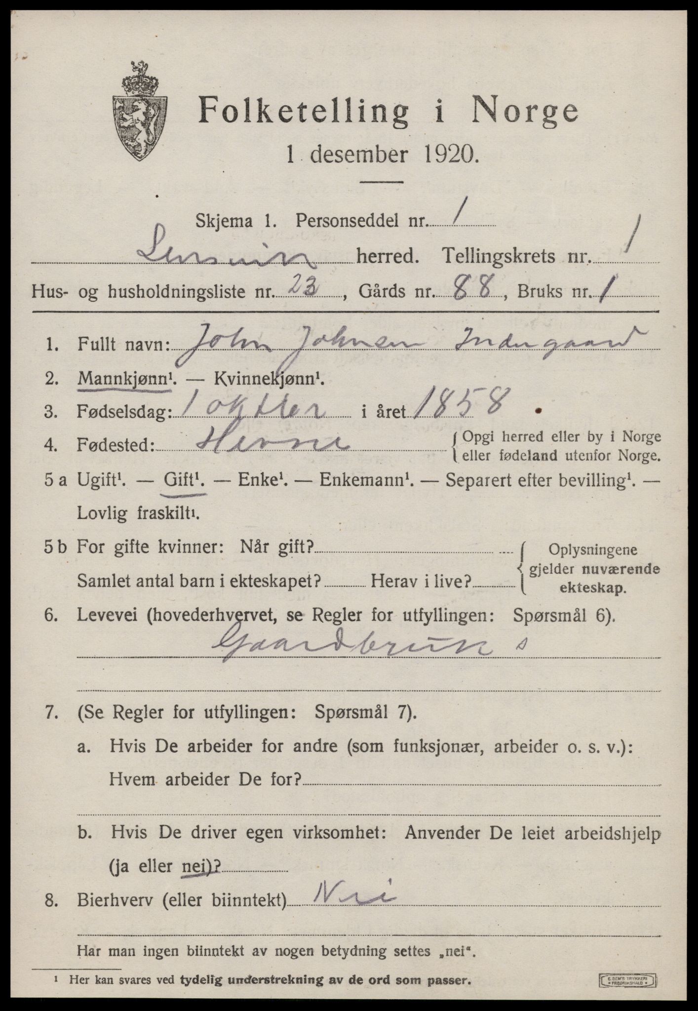 SAT, 1920 census for Lensvik, 1920, p. 664