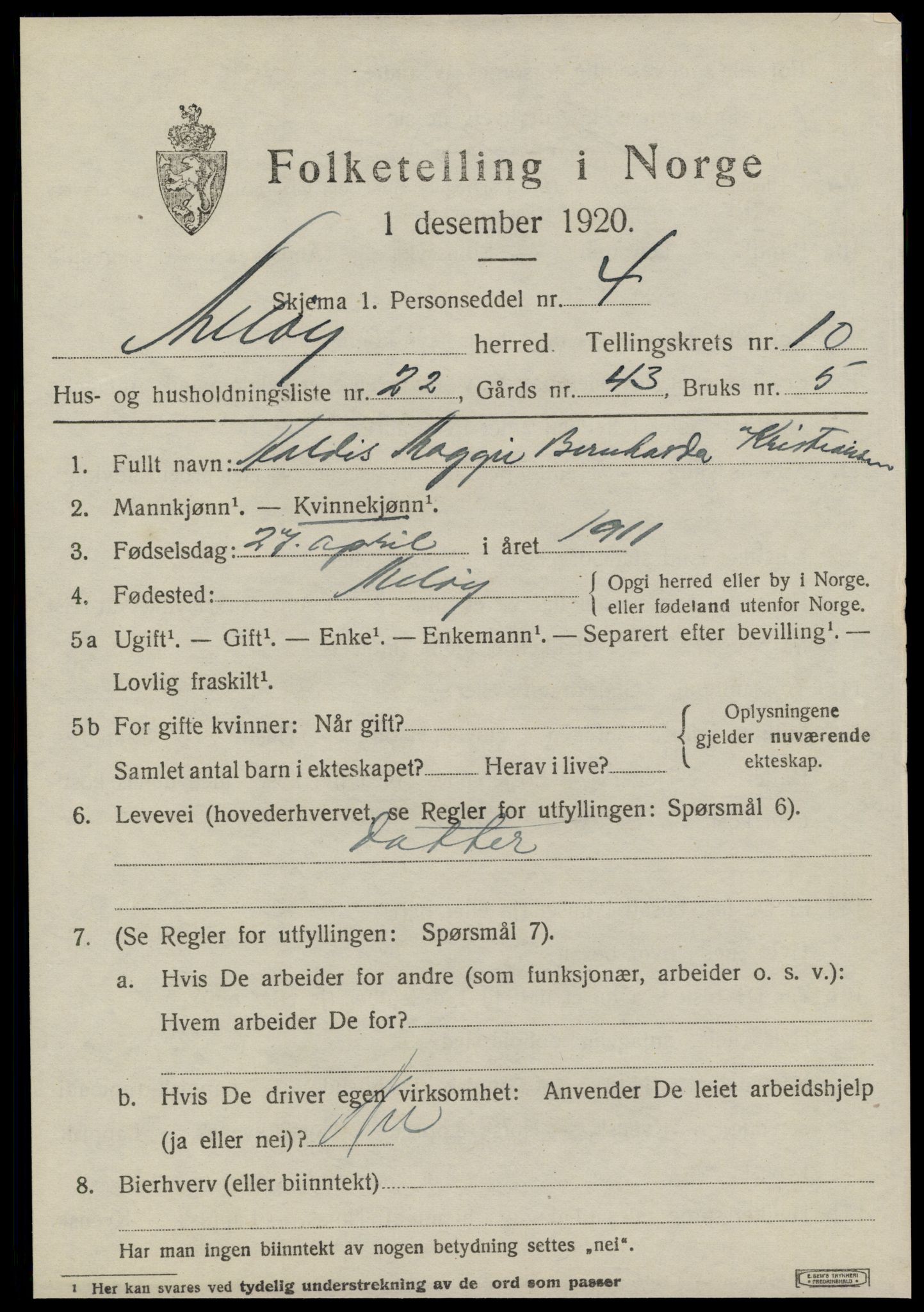 SAT, 1920 census for Meløy, 1920, p. 5523