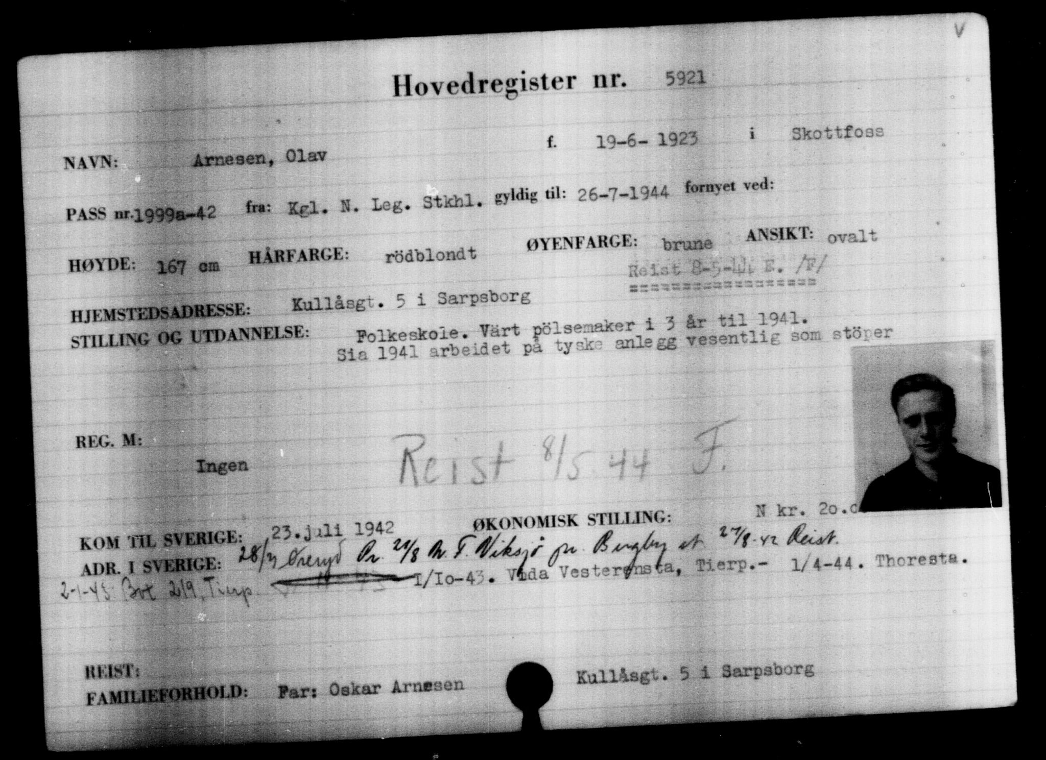 Utenriksstasjonene, Legasjonen i Stockholm, Flyktningkontoret, AV/RA-S-6753/V/Va/L0004: Kjesäterkartoteket, flyktninger med registreringsnr. 3496-6610, 1940-1945, p. 2828