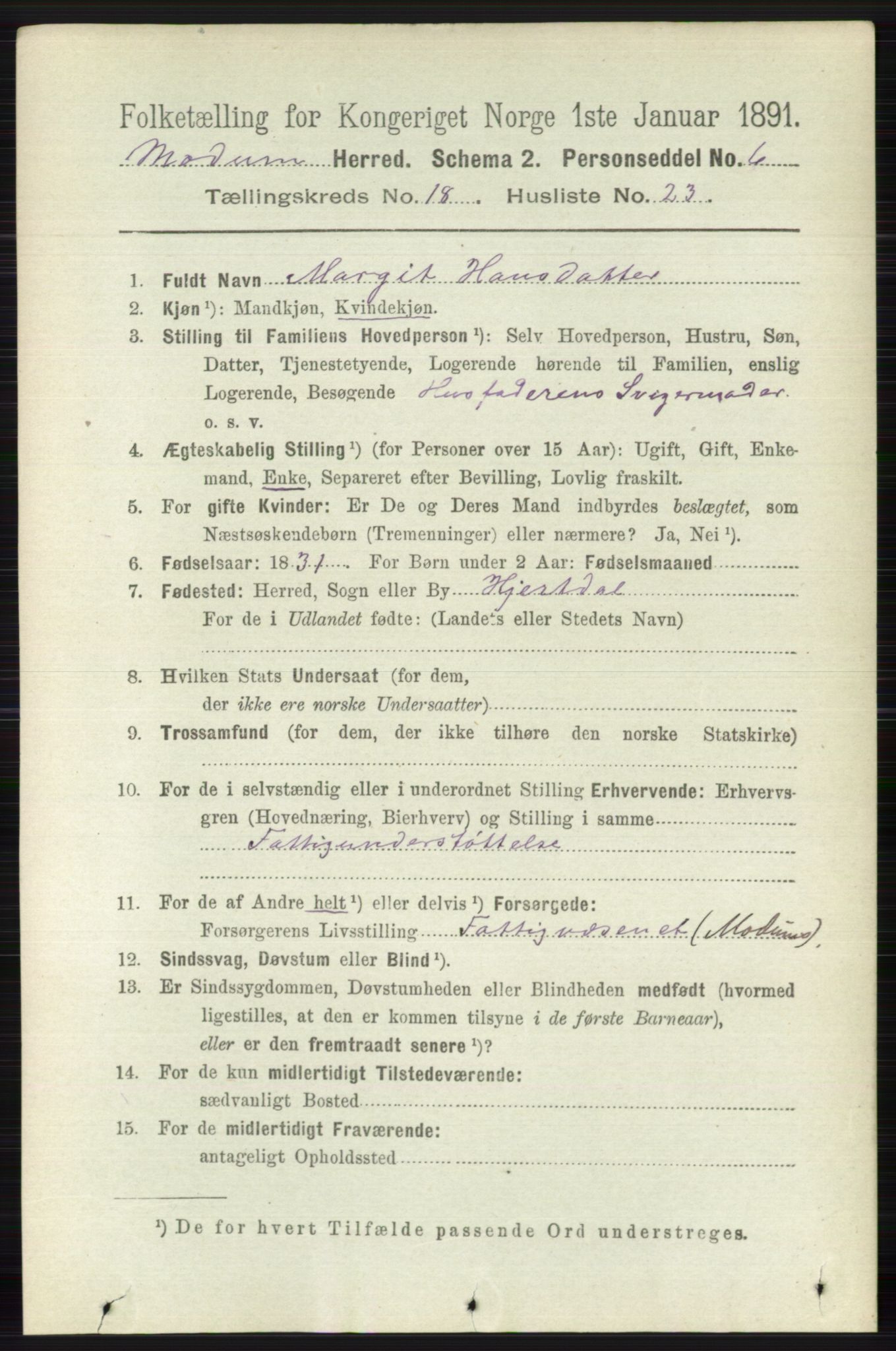 RA, 1891 census for 0623 Modum, 1891, p. 7355