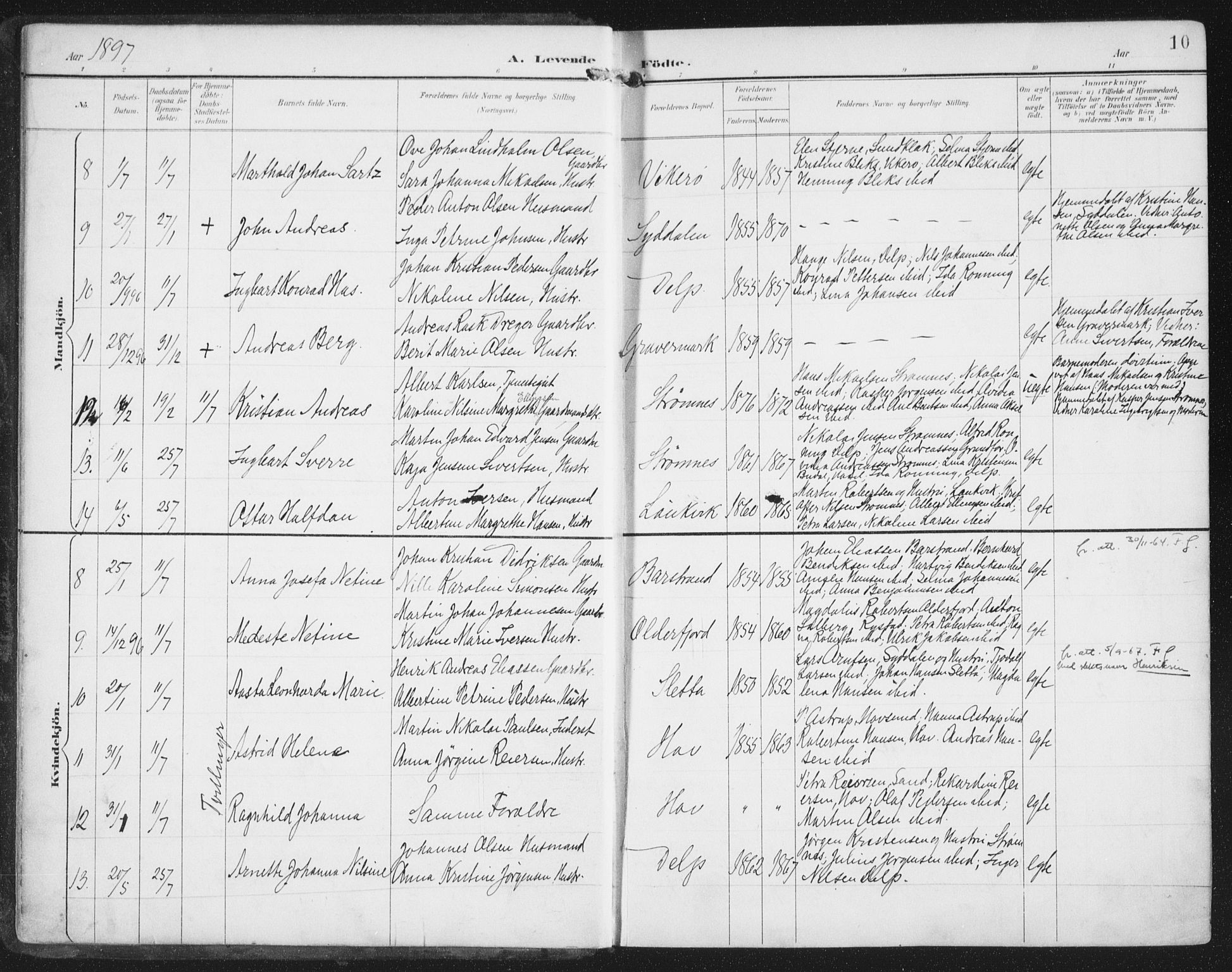 Ministerialprotokoller, klokkerbøker og fødselsregistre - Nordland, AV/SAT-A-1459/876/L1098: Parish register (official) no. 876A04, 1896-1915, p. 10