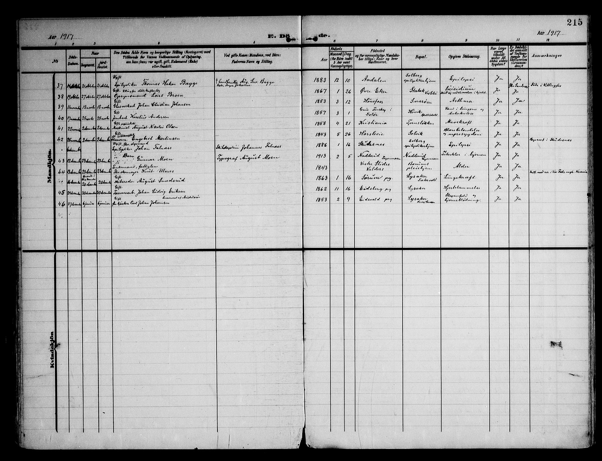 Østre Bærum prestekontor Kirkebøker, SAO/A-10887/F/Fa/L0001: Parish register (official) no. 1, 1905-1924, p. 215