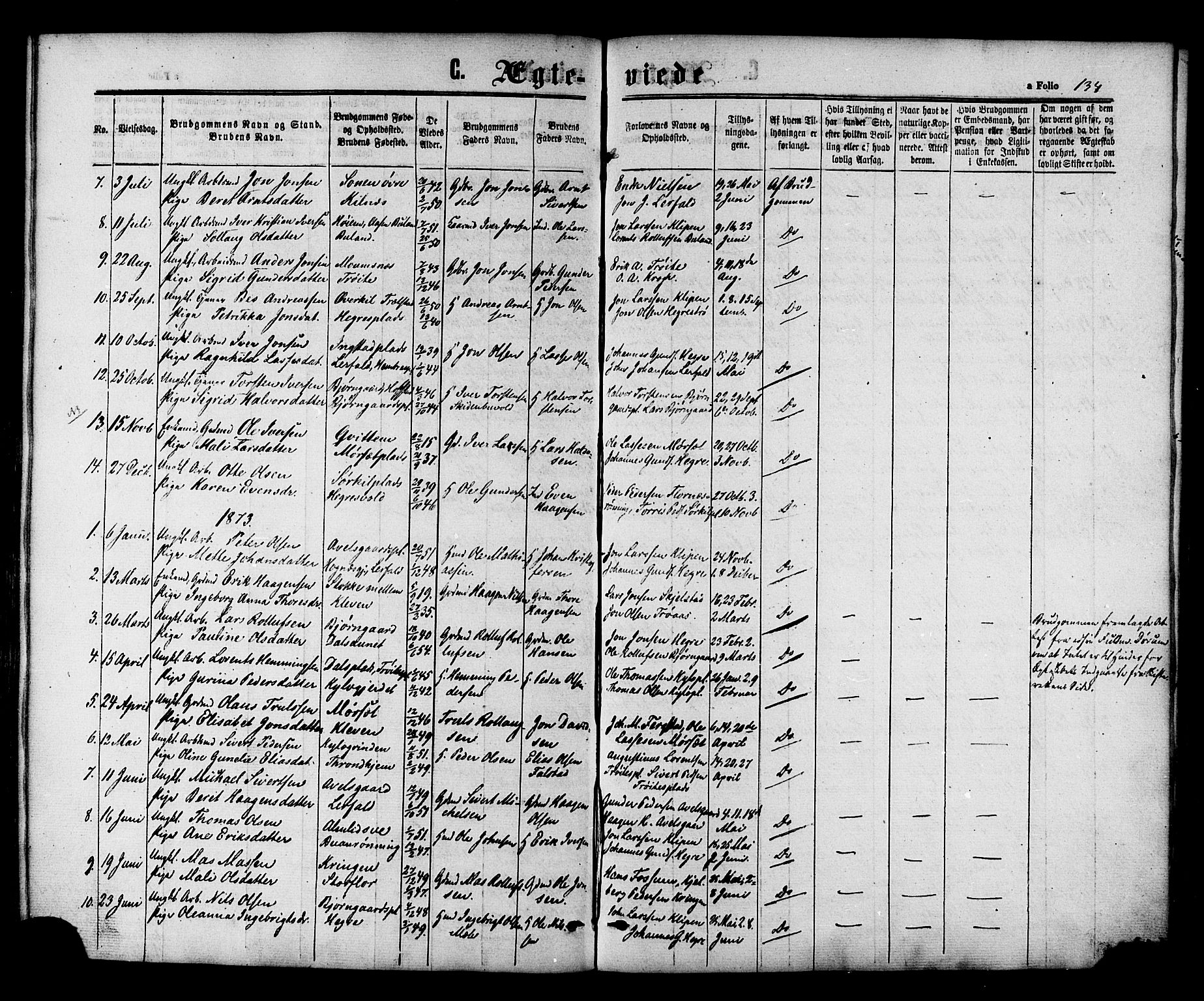 Ministerialprotokoller, klokkerbøker og fødselsregistre - Nord-Trøndelag, SAT/A-1458/703/L0029: Parish register (official) no. 703A02, 1863-1879, p. 134