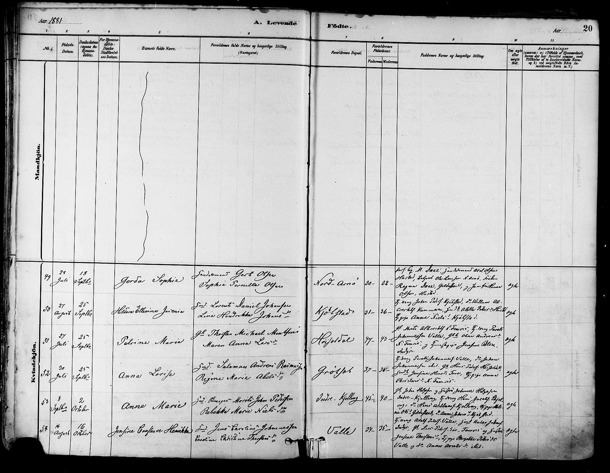 Ministerialprotokoller, klokkerbøker og fødselsregistre - Nordland, AV/SAT-A-1459/805/L0099: Parish register (official) no. 805A06, 1880-1891, p. 20