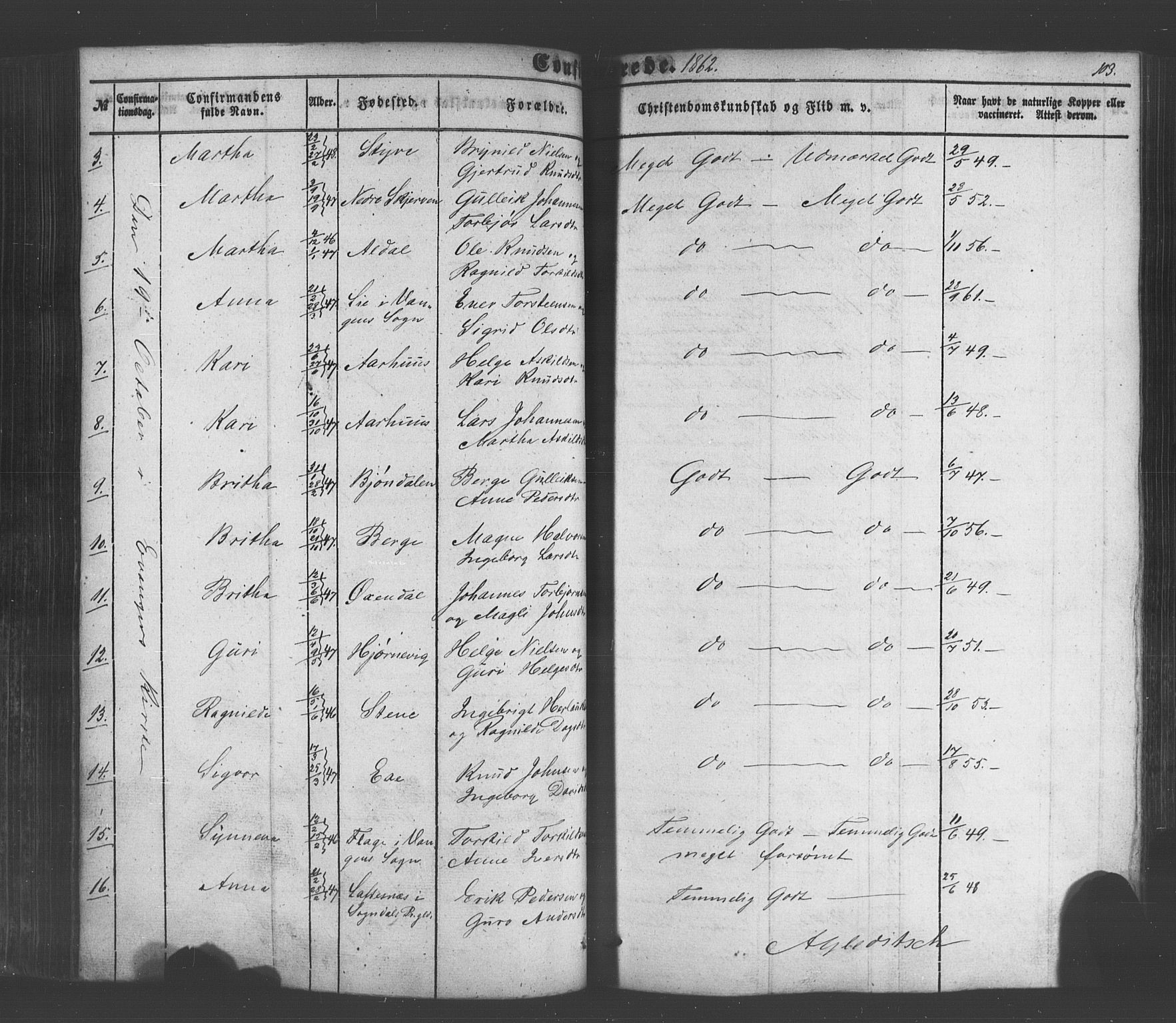 Voss sokneprestembete, SAB/A-79001/H/Haa: Parish register (official) no. A 18, 1848-1876, p. 103