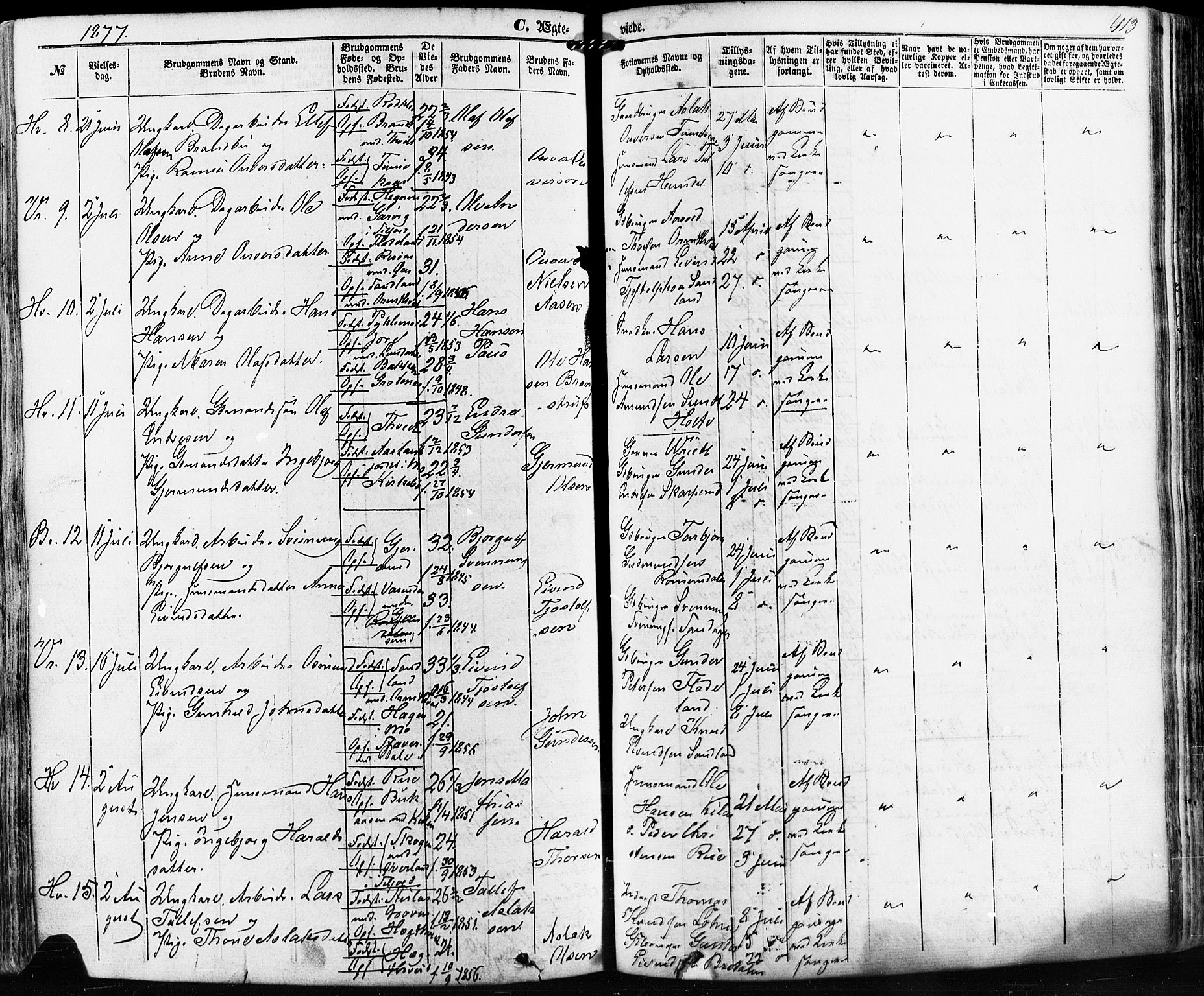 Kviteseid kirkebøker, SAKO/A-276/F/Fa/L0007: Parish register (official) no. I 7, 1859-1881, p. 413